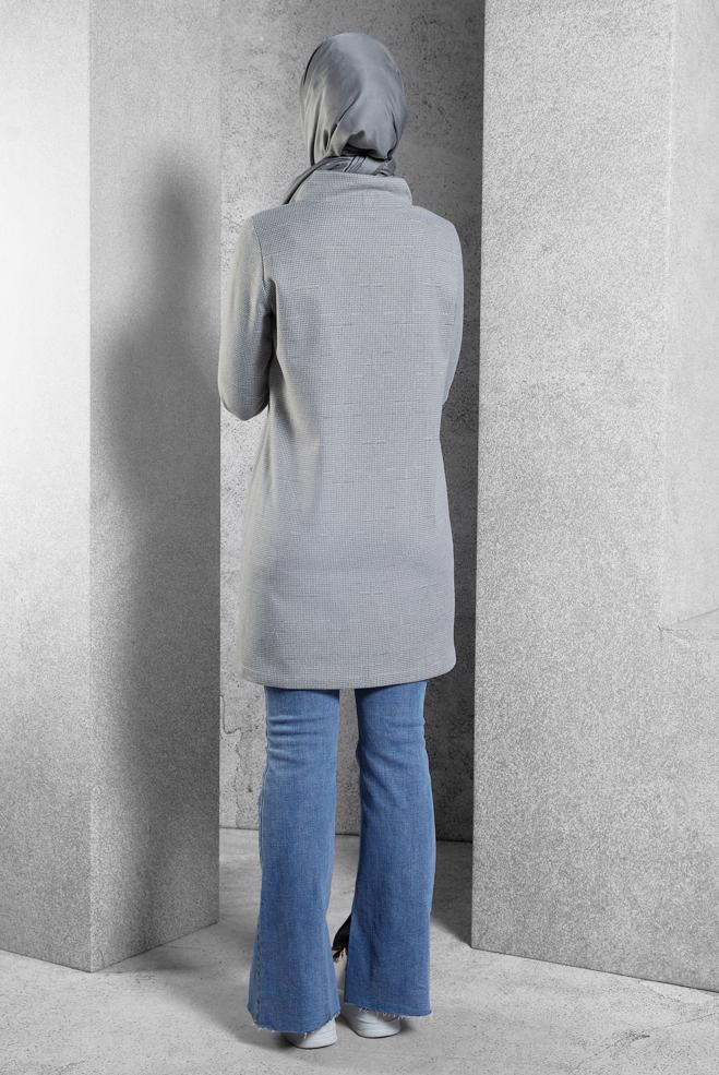 Vêtements hijab GRIS TUNIQUE À COL NOUÉ 45206 - ALVİNA