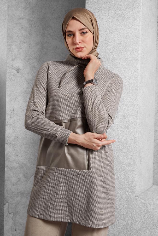 Vêtements hijab  TUNIQUE À COL NOUÉ 45206 - ALVİNA