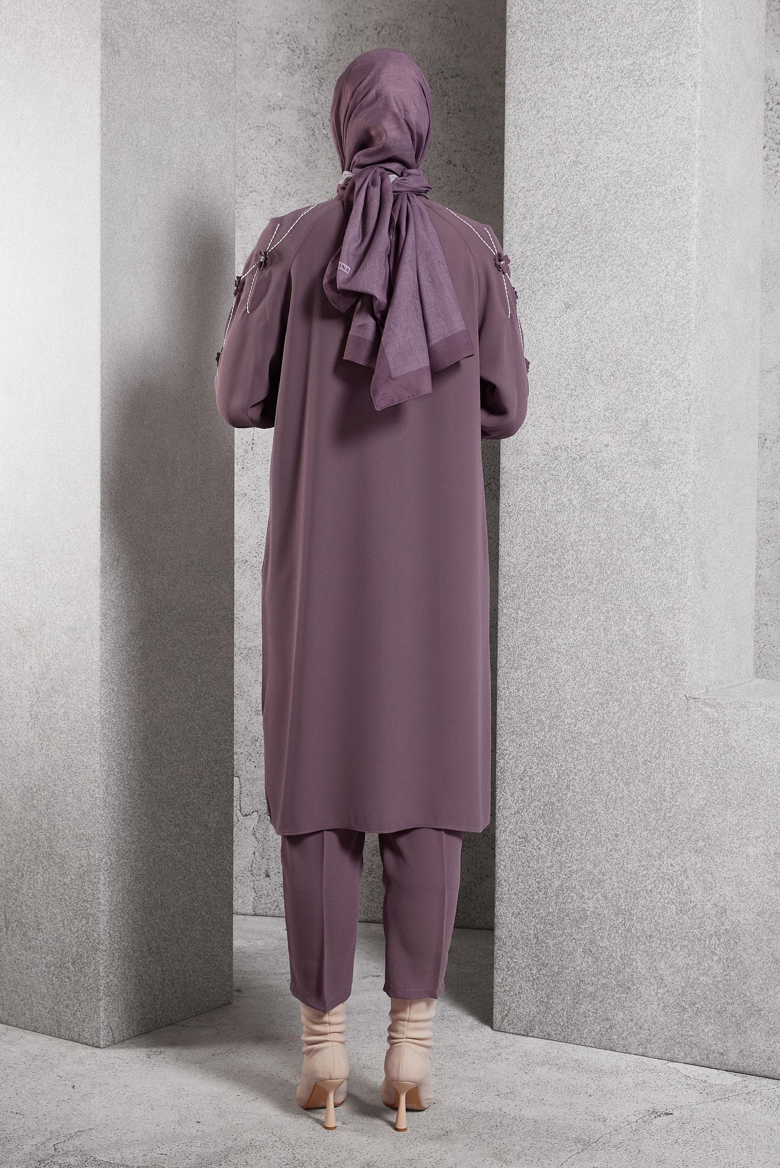Vêtements hijab POURPRE TUNIQUE À DÉTAILS FLEURS 45212