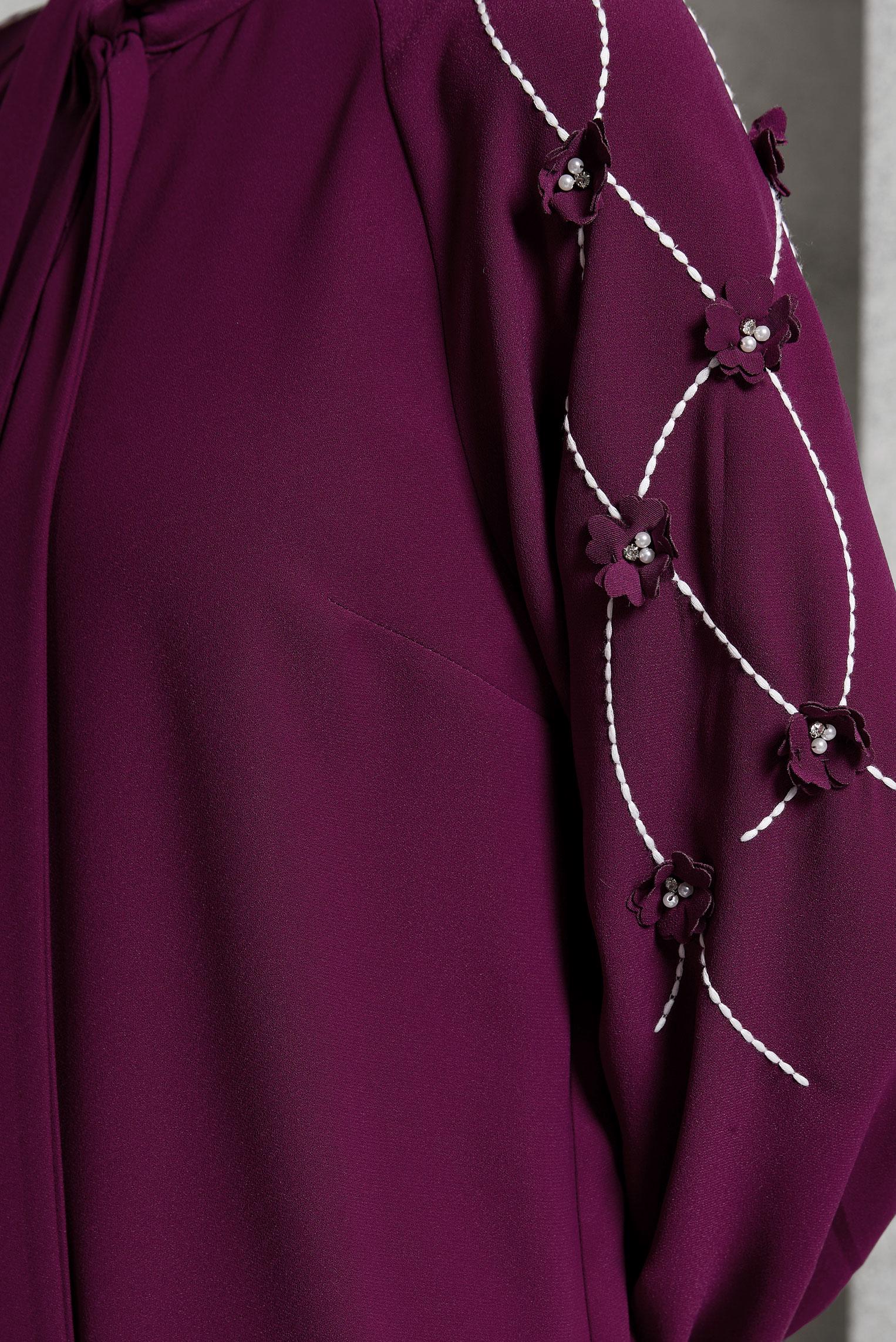 Vêtements hijab ROUGE BORDEAUX TUNIQUE À DÉTAILS FLEURS 45212
