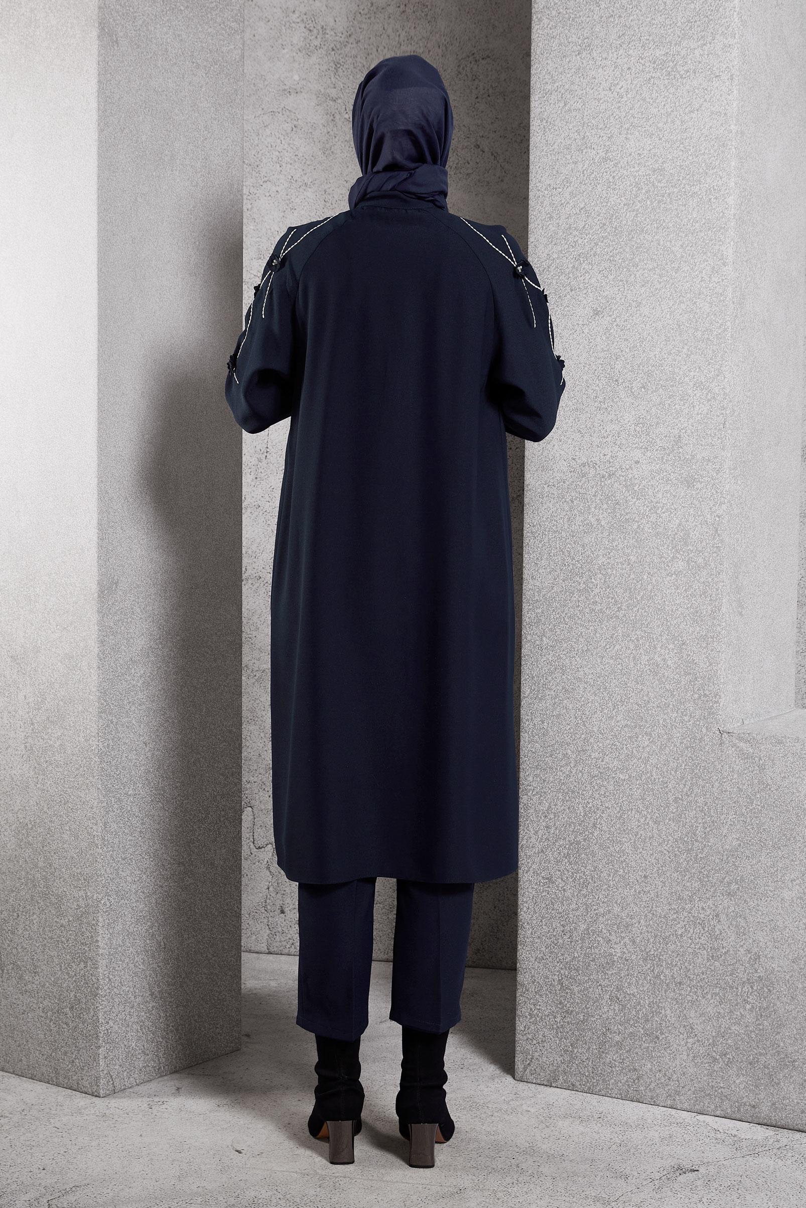 Tesettür giyim LACİVERT ÇİÇEK DETAYLI TUNİK 45212