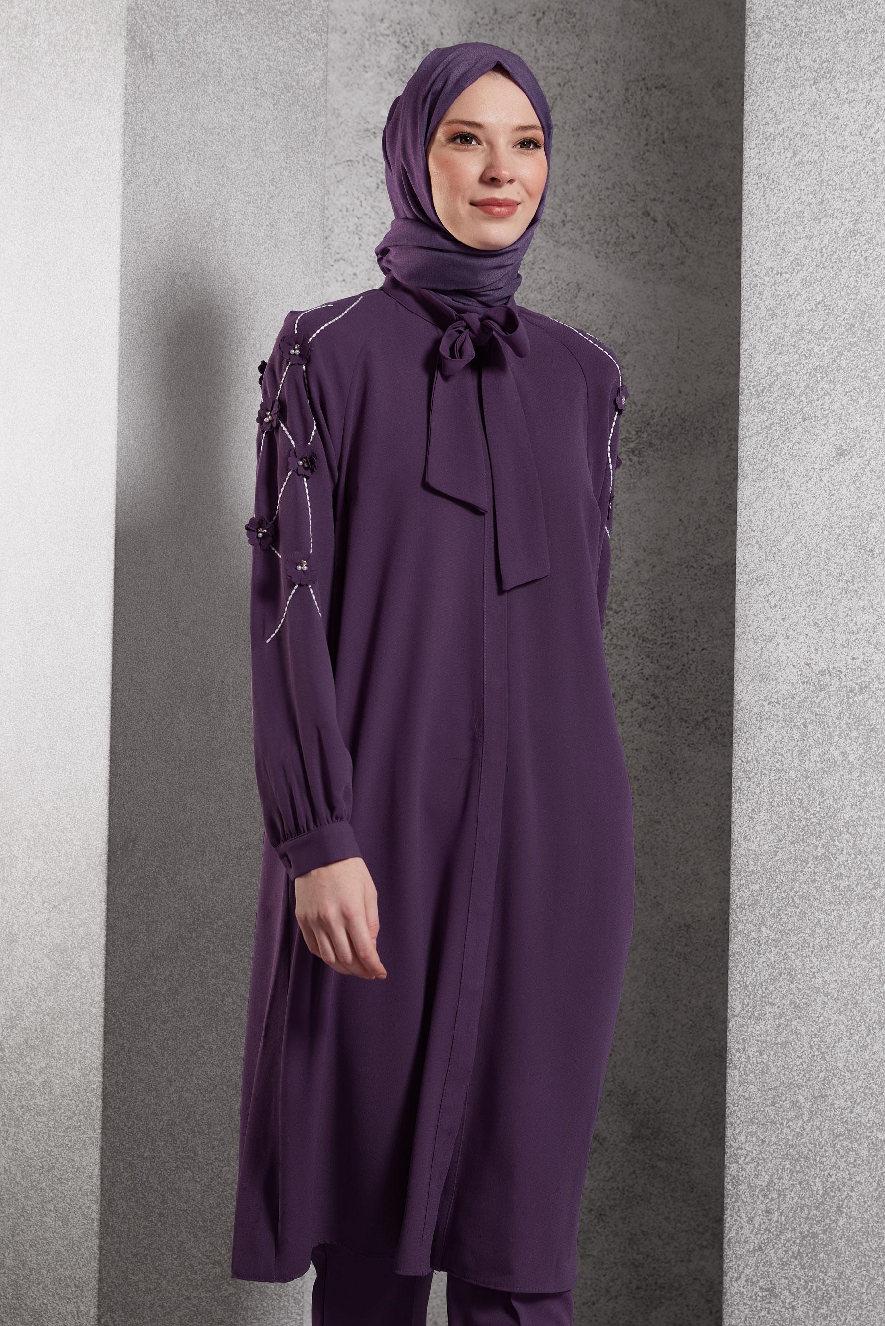 Hijab clothing PURPLE FLOWER DETAILED TUNIC 45212