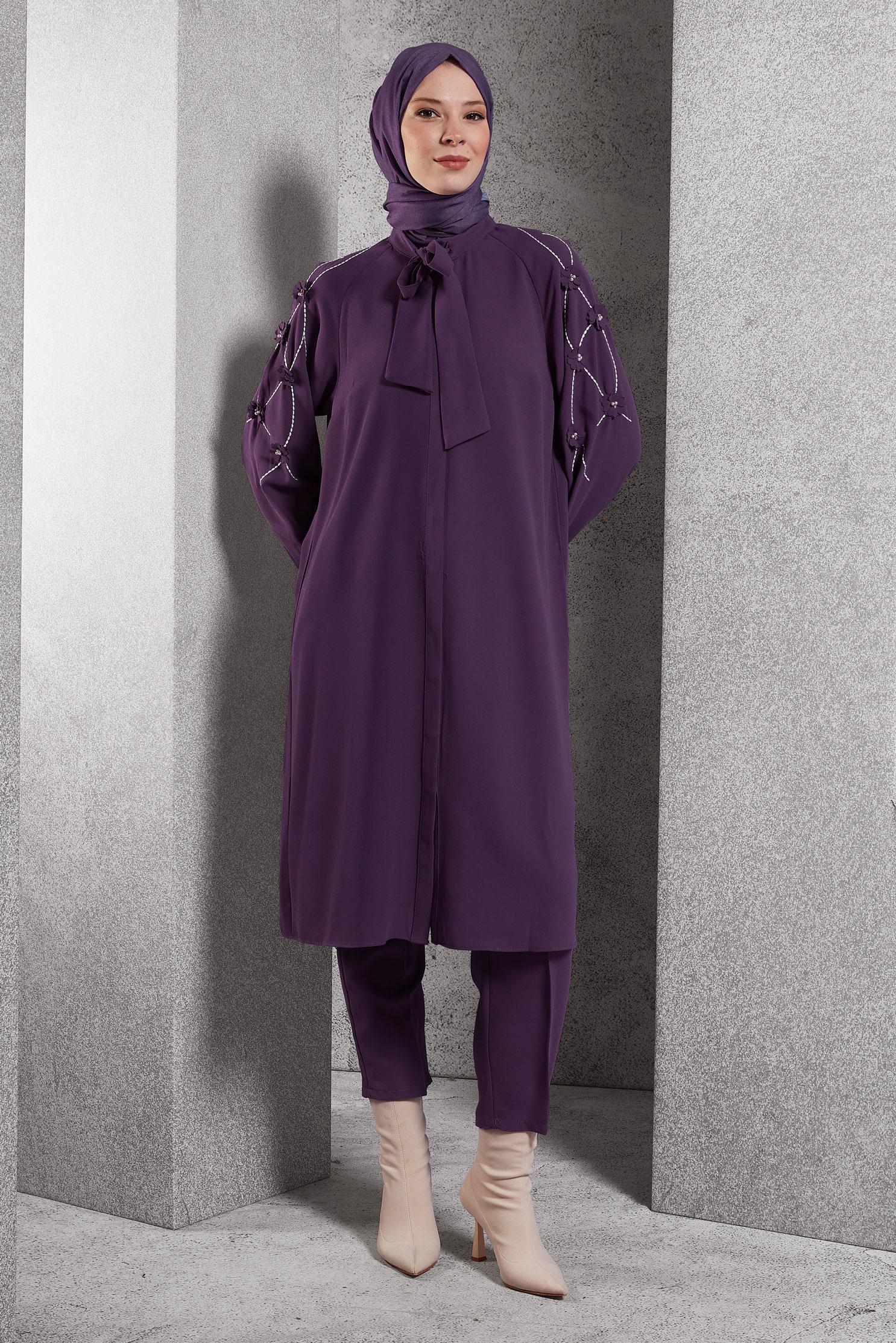 Hijab clothing PURPLE FLOWER DETAILED TUNIC 45212