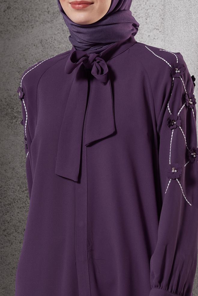 Hijab clothing PURPLE FLOWER DETAILED TUNIC 45212 - ALVİNA