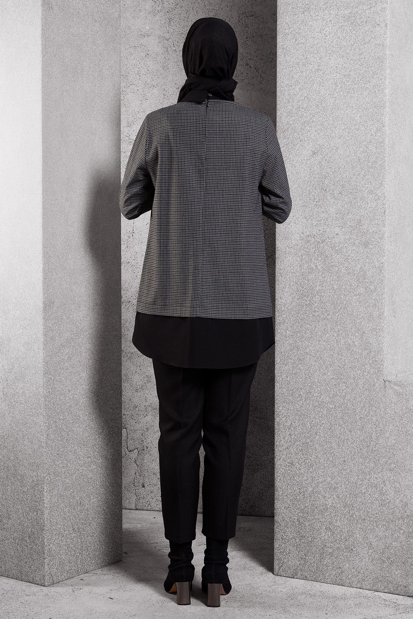 Tesettür giyim SİYAH GÖMLEK YAKA TUNİK 45222