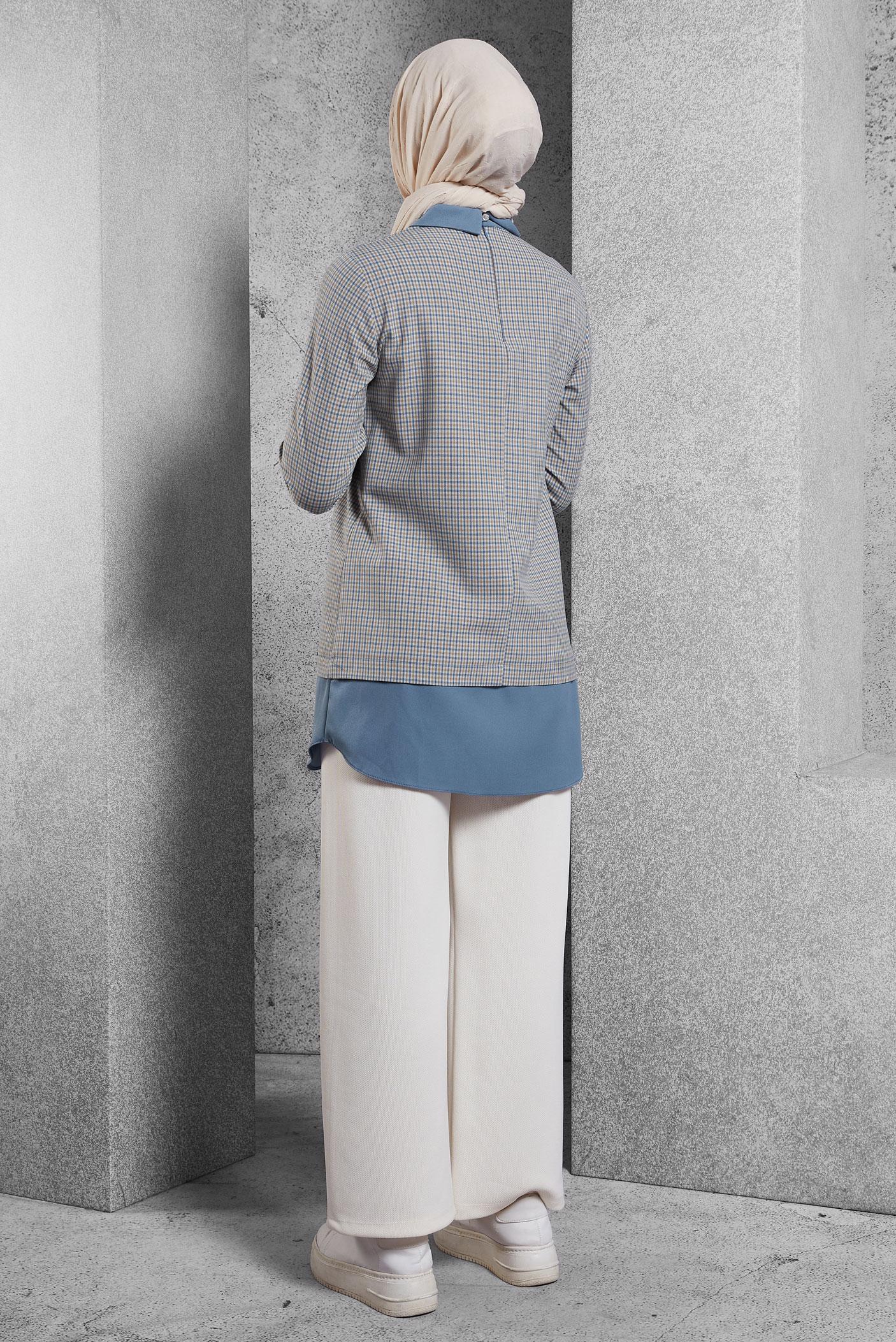 Tesettür giyim MAVİ GÖMLEK YAKA TUNİK 45222