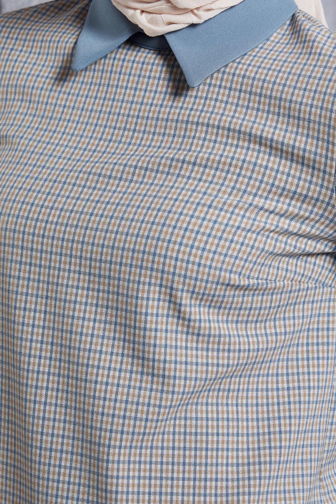 Tesettür giyim MAVİ GÖMLEK YAKA TUNİK 45222