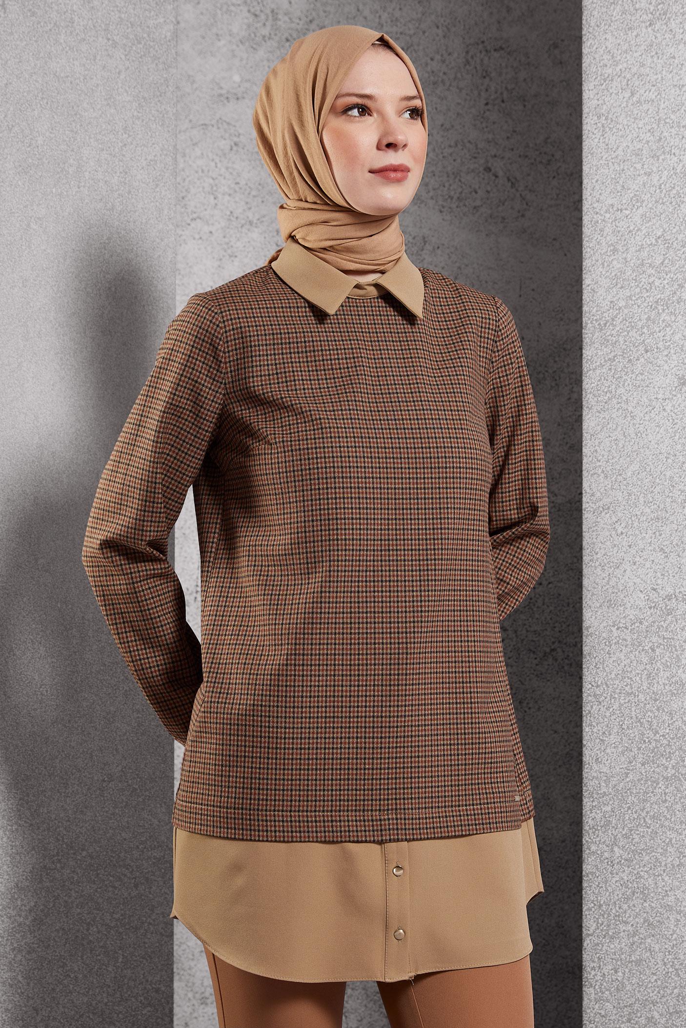 Tesettür giyim BORDO GÖMLEK YAKA TUNİK 45222