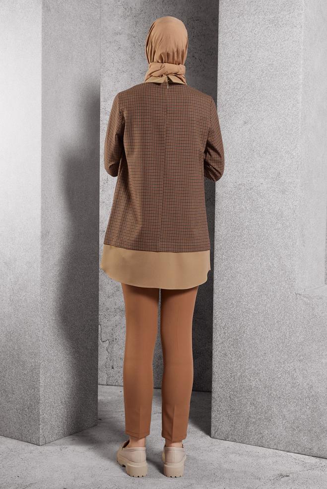 Tesettür giyim BORDO GÖMLEK YAKA TUNİK 45222 - ALVİNA