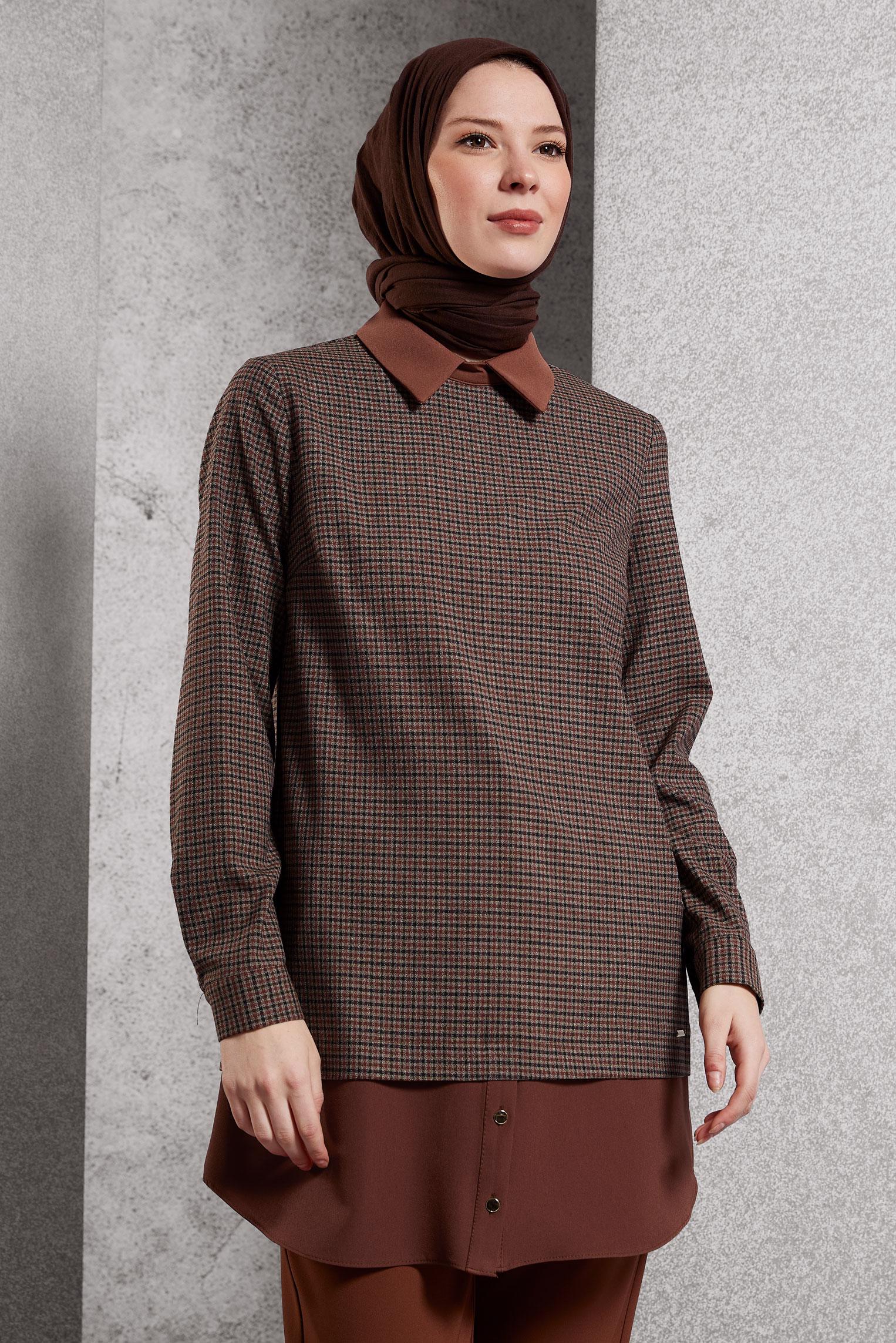 Tesettür giyim TABA GÖMLEK YAKA TUNİK 45222