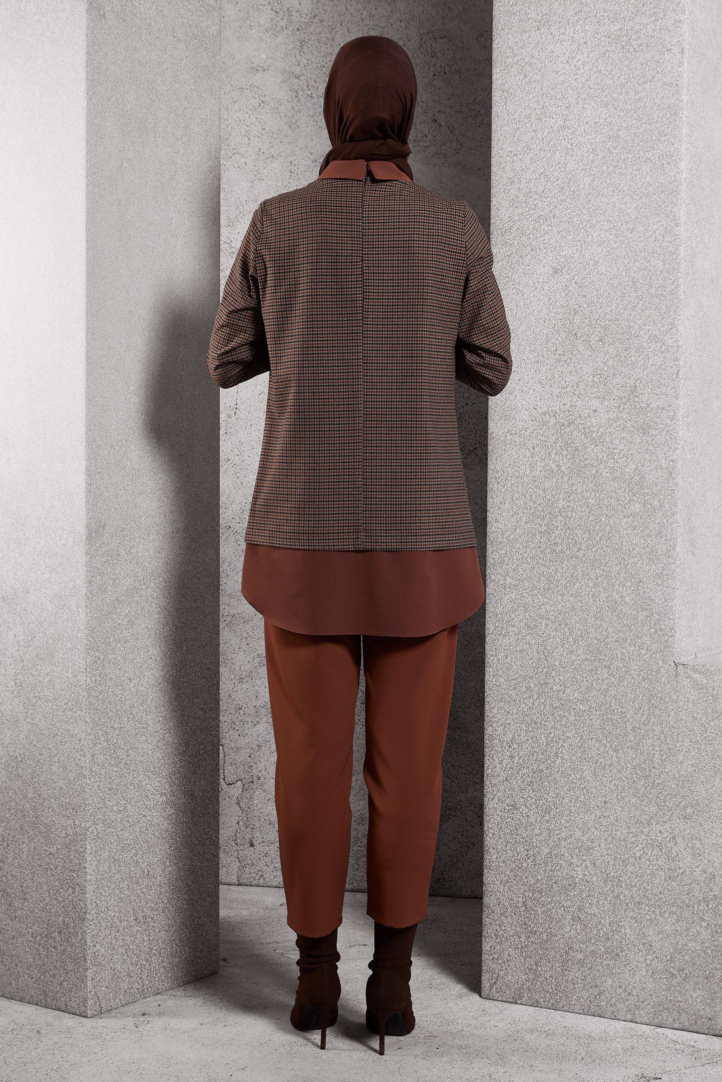 Tesettür giyim TABA GÖMLEK YAKA TUNİK 45222