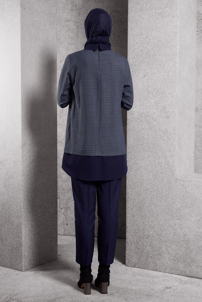 Tesettür giyim LACİVERT GÖMLEK YAKA TUNİK 45222 - ALVİNA