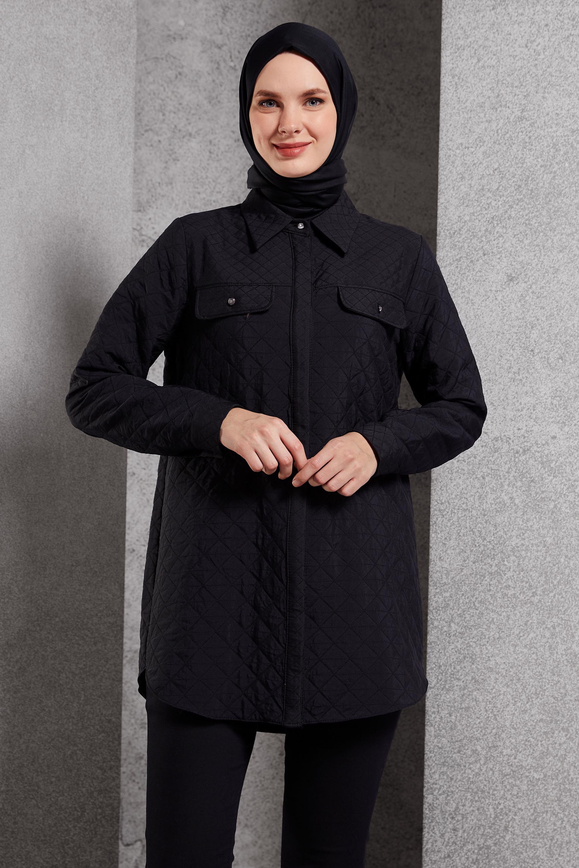 Tesettür giyim SİYAH KAPİTONE DESENLİ TUNİK 45225