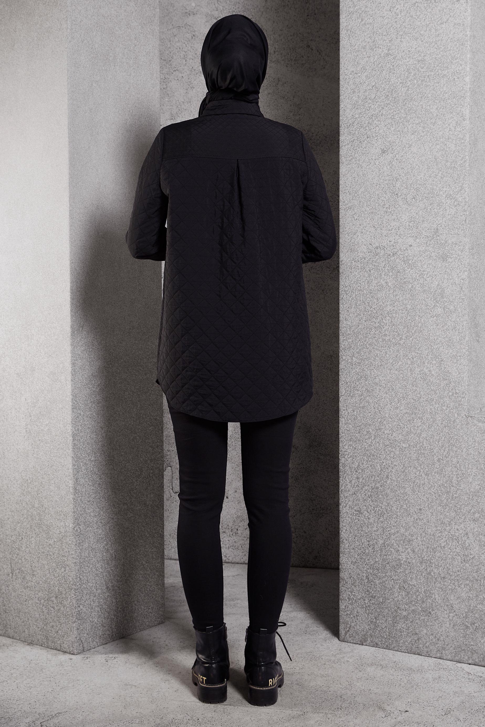 Tesettür giyim SİYAH KAPİTONE DESENLİ TUNİK 45225