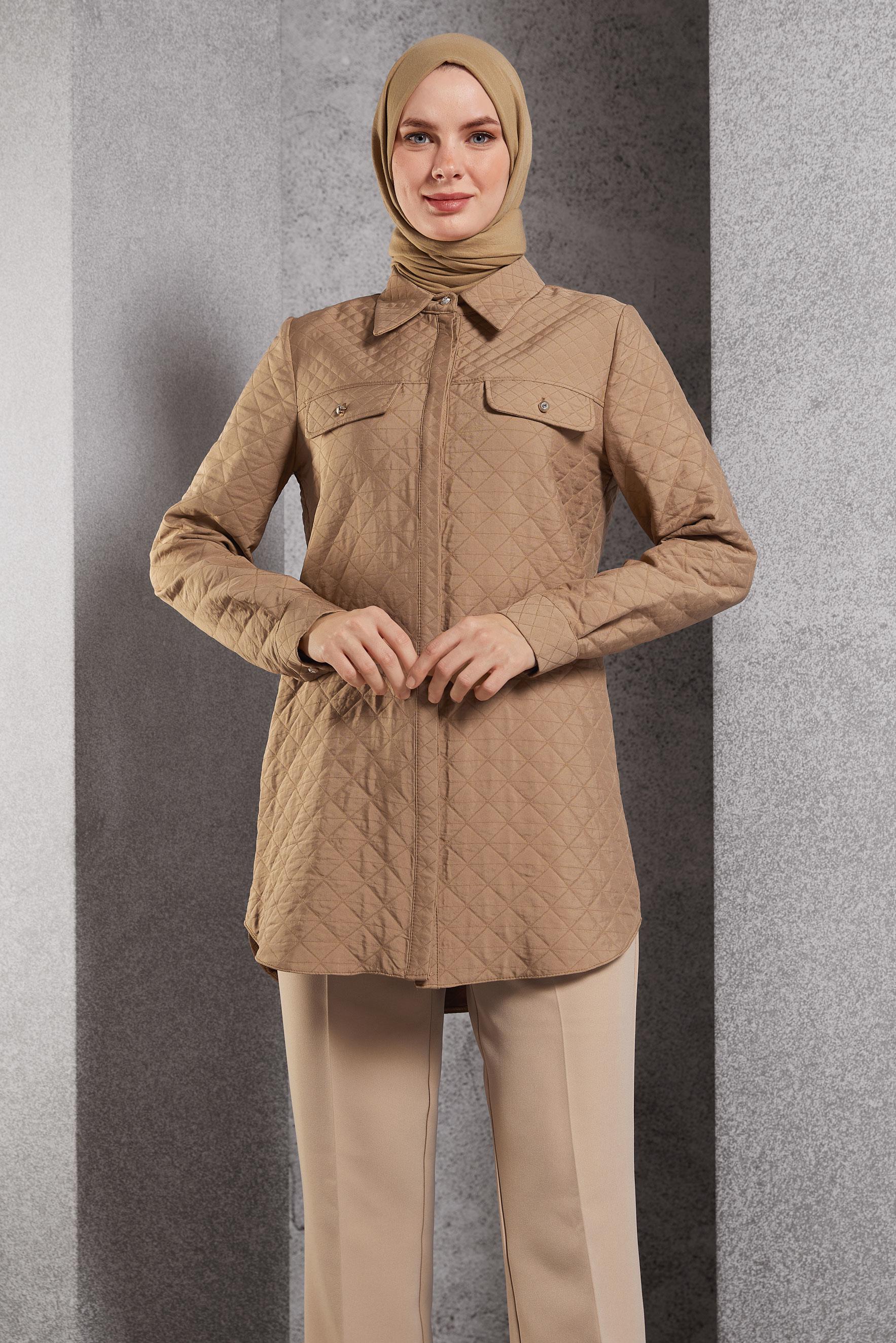 Tesettür giyim KAHVE KAPİTONE DESENLİ TUNİK 45225