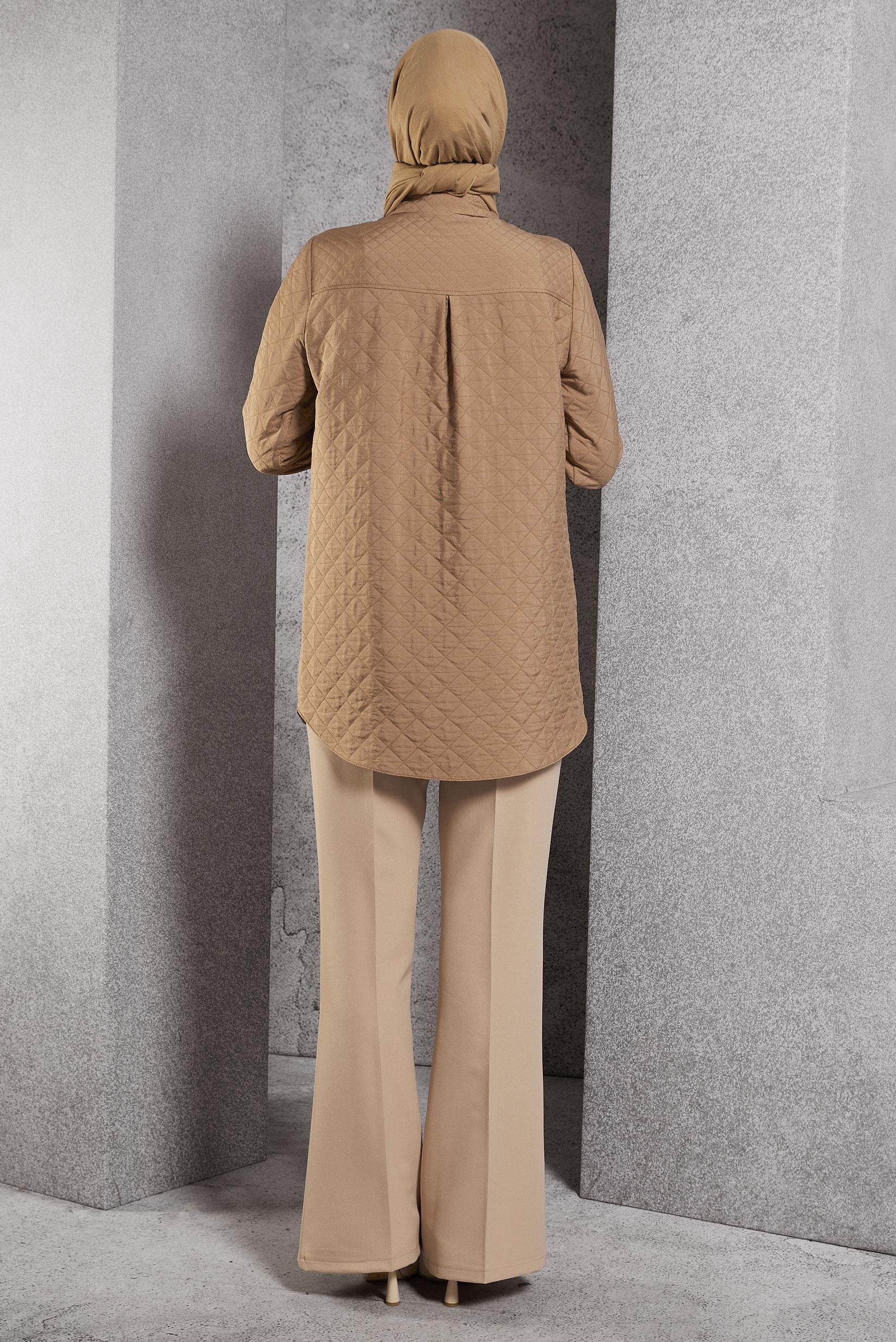 Tesettür giyim KAHVE KAPİTONE DESENLİ TUNİK 45225