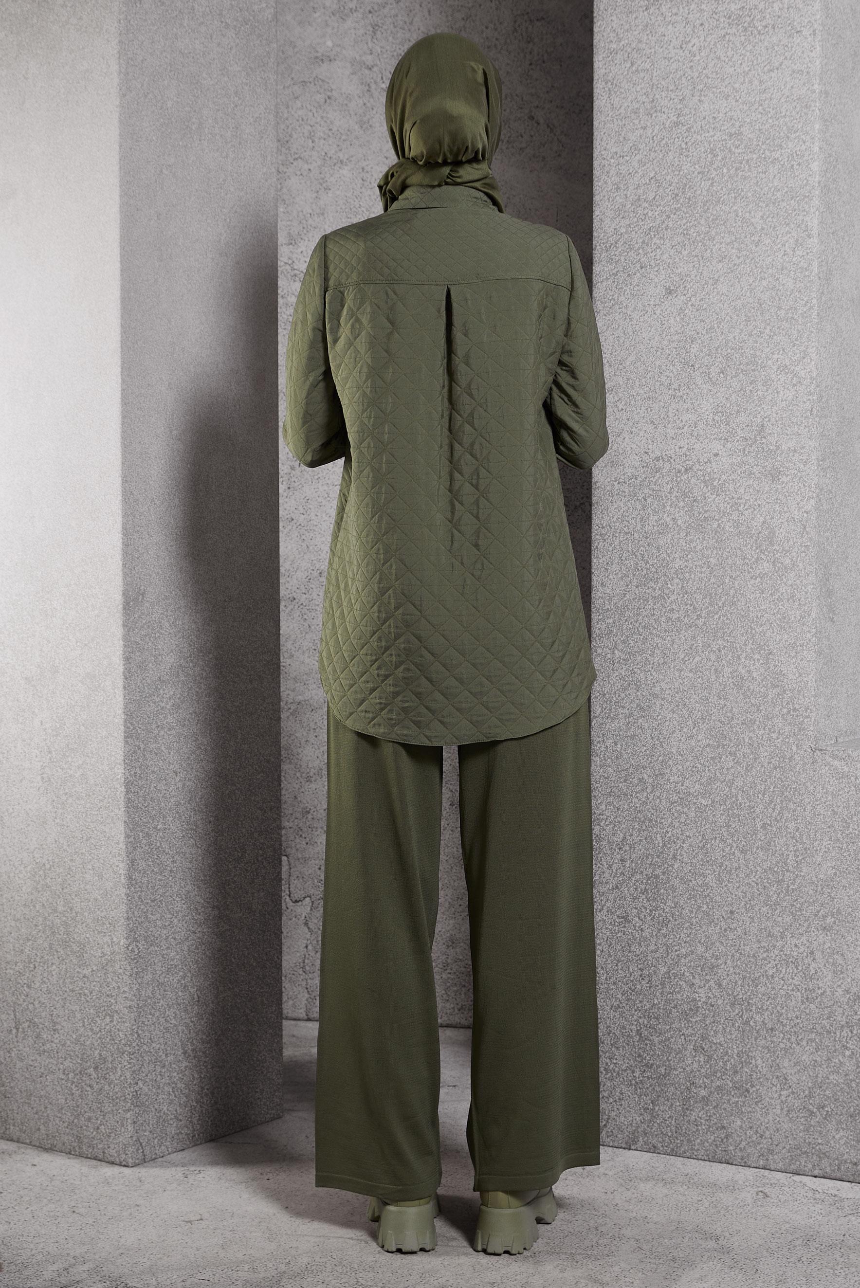 Tesettür giyim HAKİ KAPİTONE DESENLİ TUNİK 45225