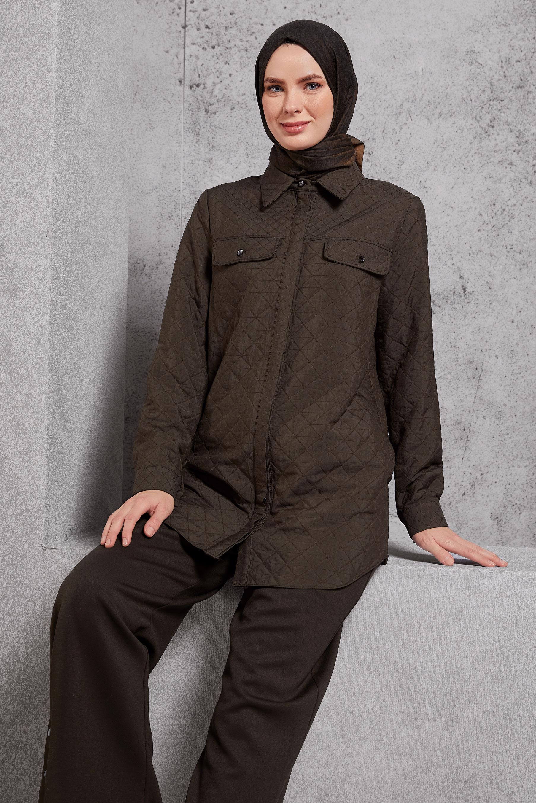 Tesettür giyim KAHVE KAPİTONE DESENLİ TUNİK 45225