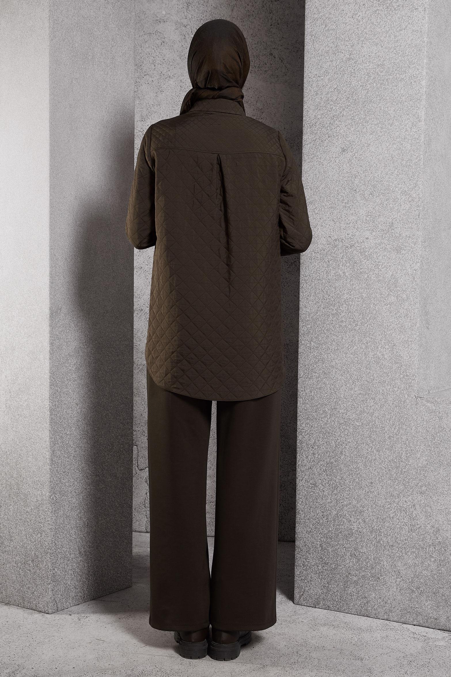 Tesettür giyim KAHVE KAPİTONE DESENLİ TUNİK 45225