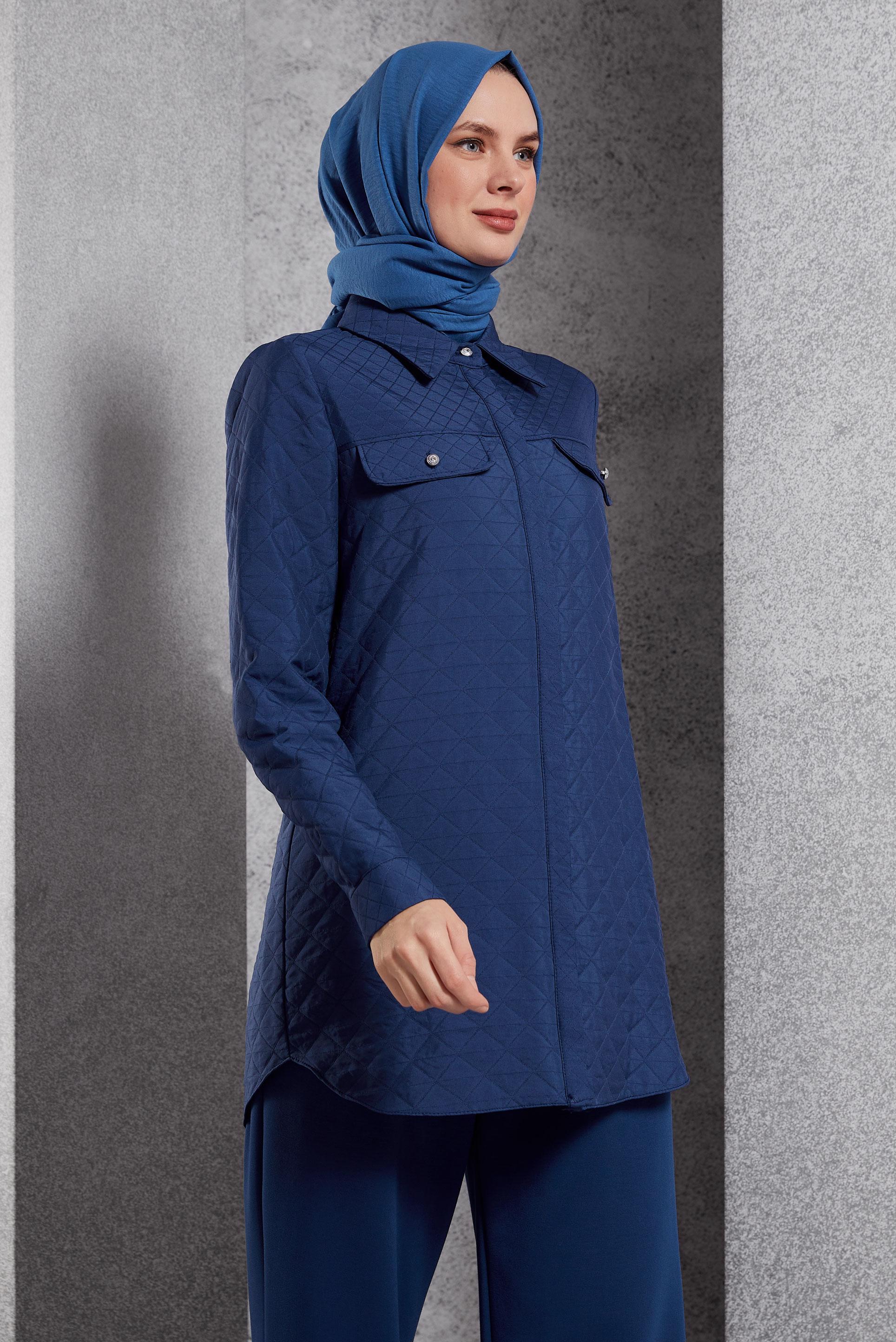 Tesettür giyim LACİVERT KAPİTONE DESENLİ TUNİK 45225