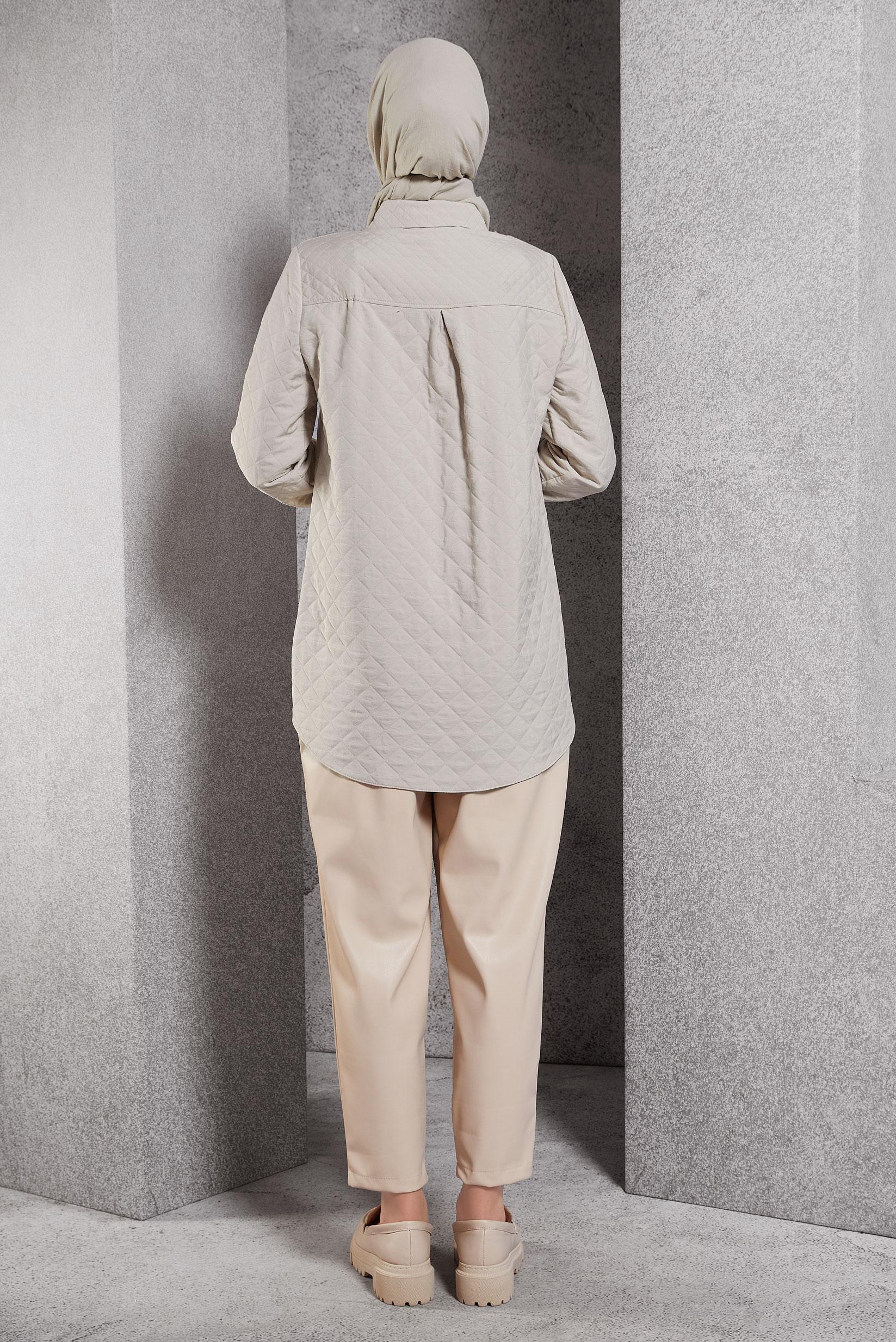 Tesettür giyim BEJ KAPİTONE DESENLİ TUNİK 45225