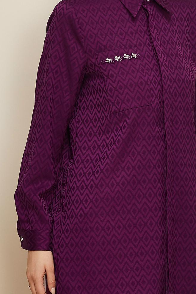 Vêtements hijab PRUNE TUNIQUE EN SATIN JACQUARD 45230 - ALVİNA