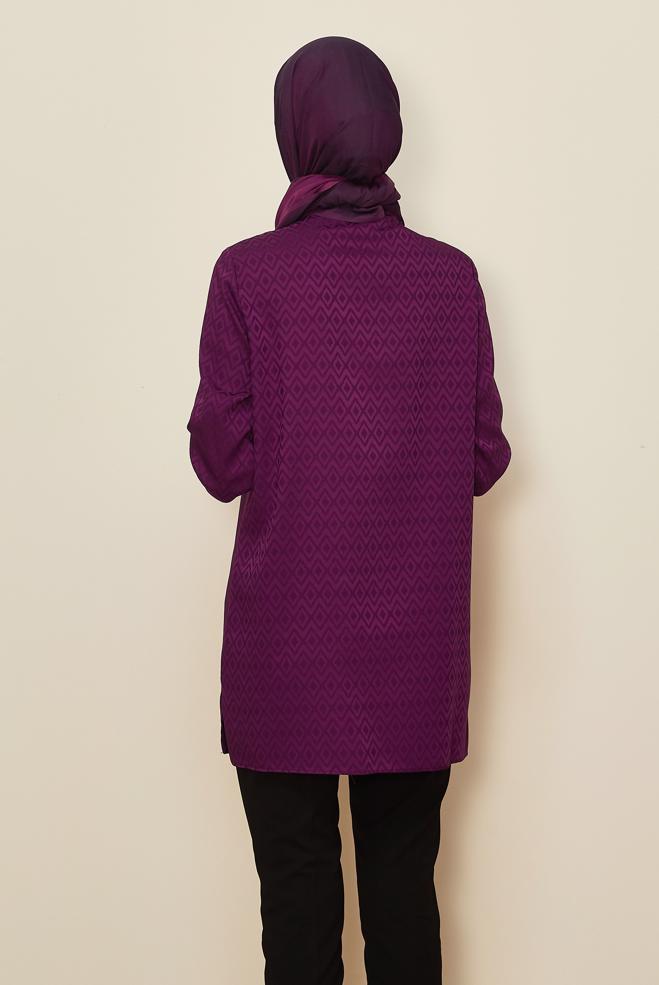 Vêtements hijab PRUNE TUNIQUE EN SATIN JACQUARD 45230 - ALVİNA