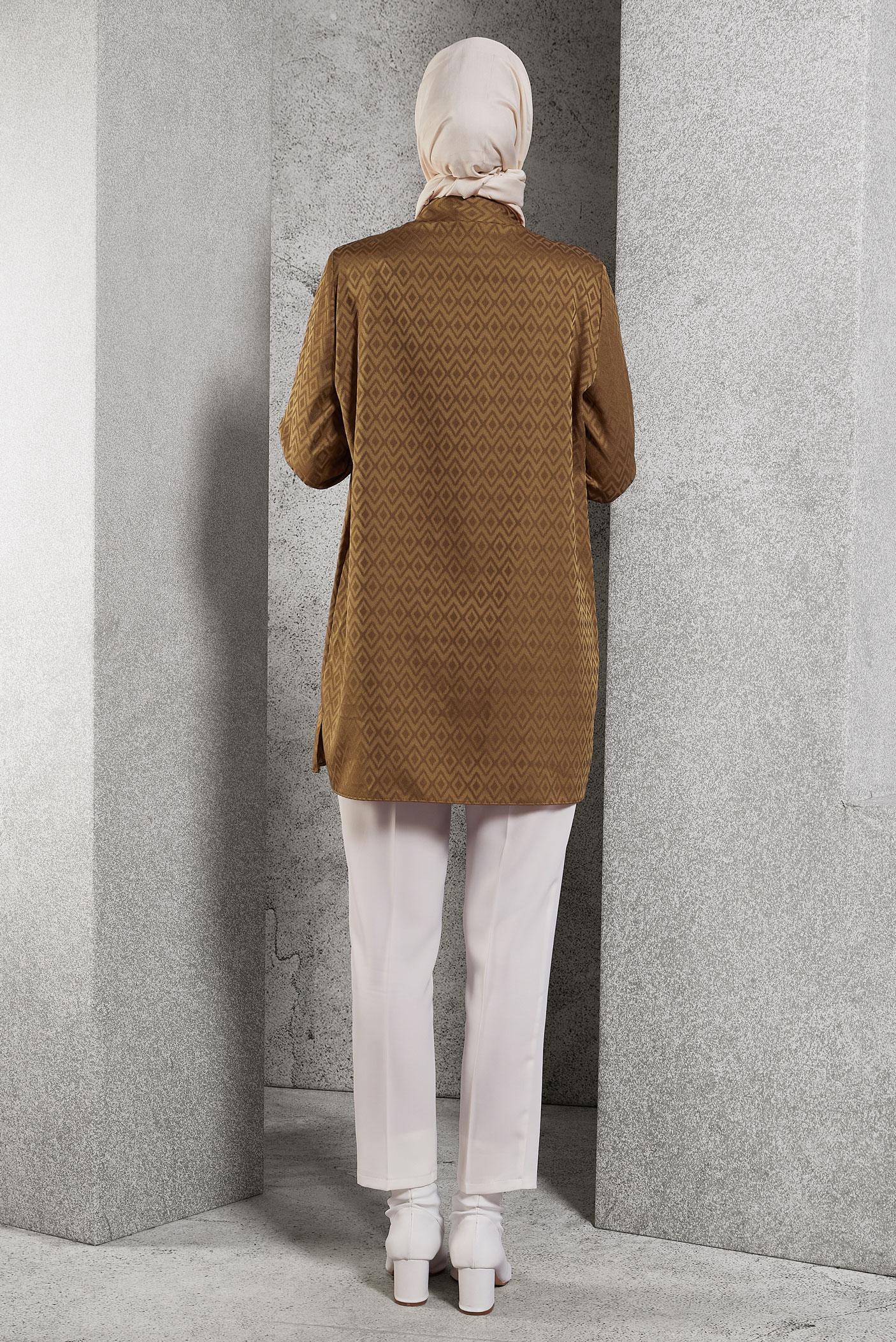 Tesettür giyim TABA JAKARLI SATEN TUNİK 45230