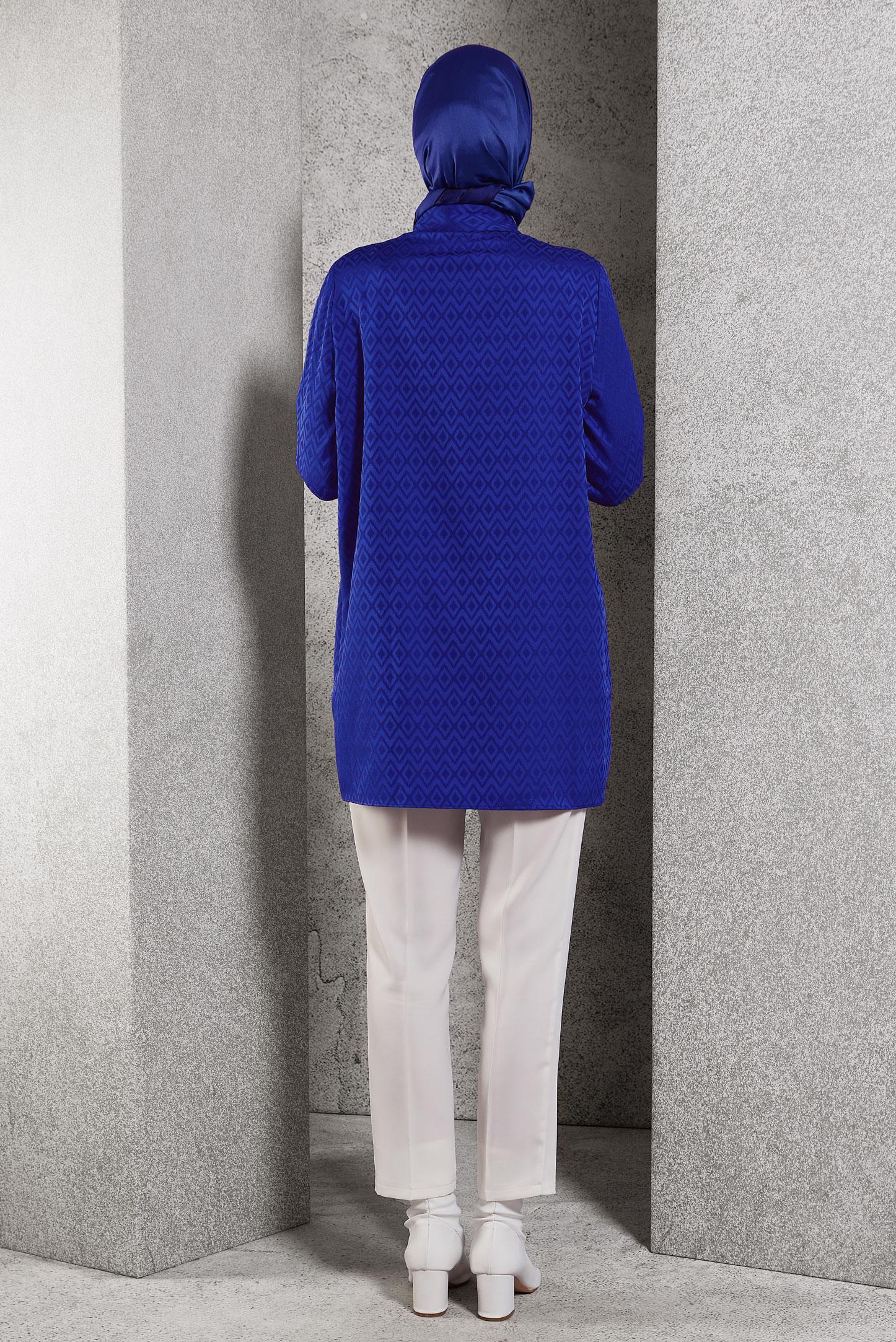 Tesettür giyim LACİVERT JAKARLI SATEN TUNİK 45230