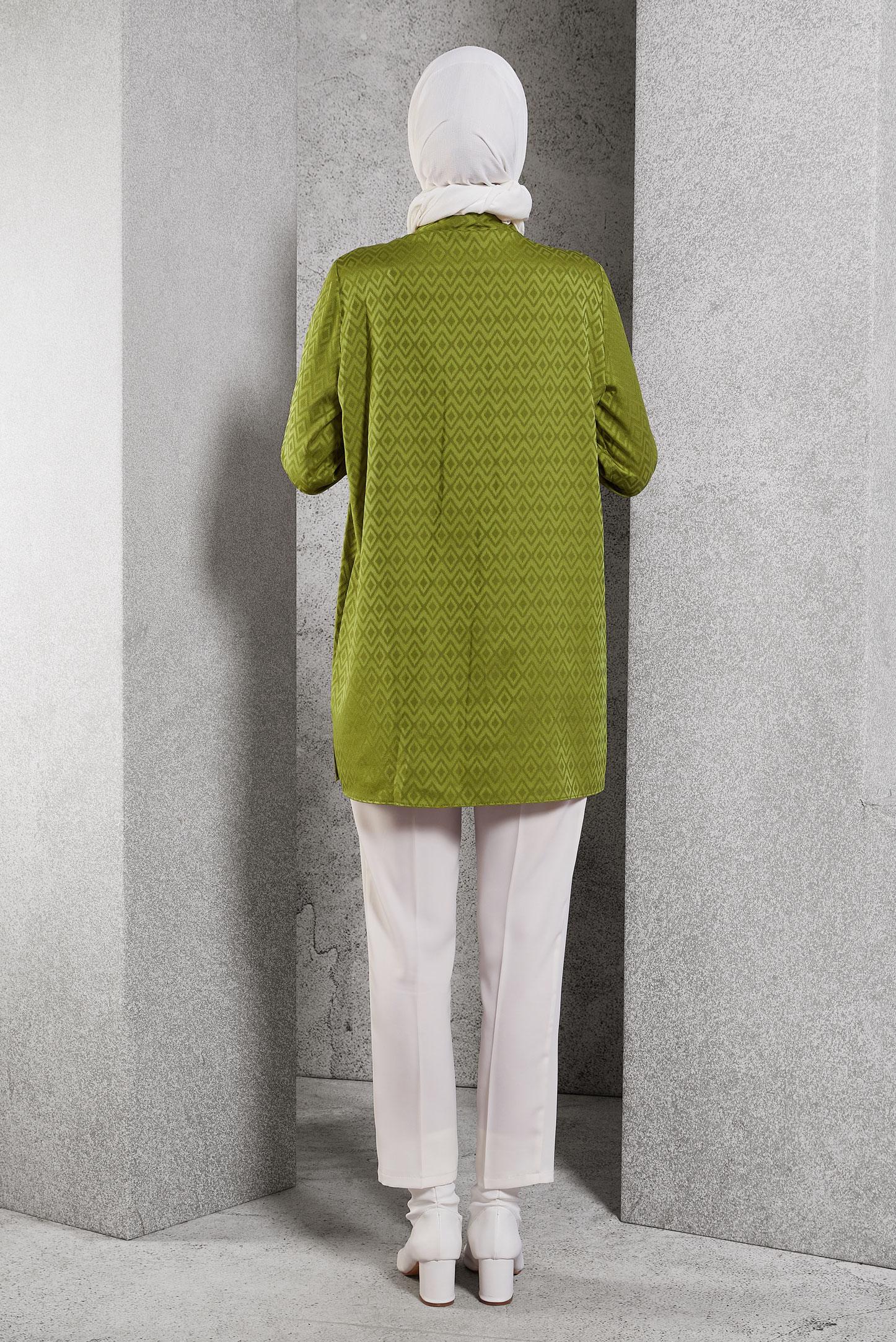 Tesettür giyim YEŞİL JAKARLI SATEN TUNİK 45230