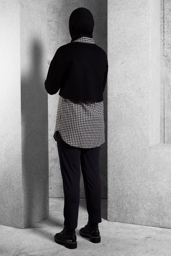 Tesettür giyim SİYAH İKİLİ GÖMLEK YAKA TUNİK 45247 - ALVİNA