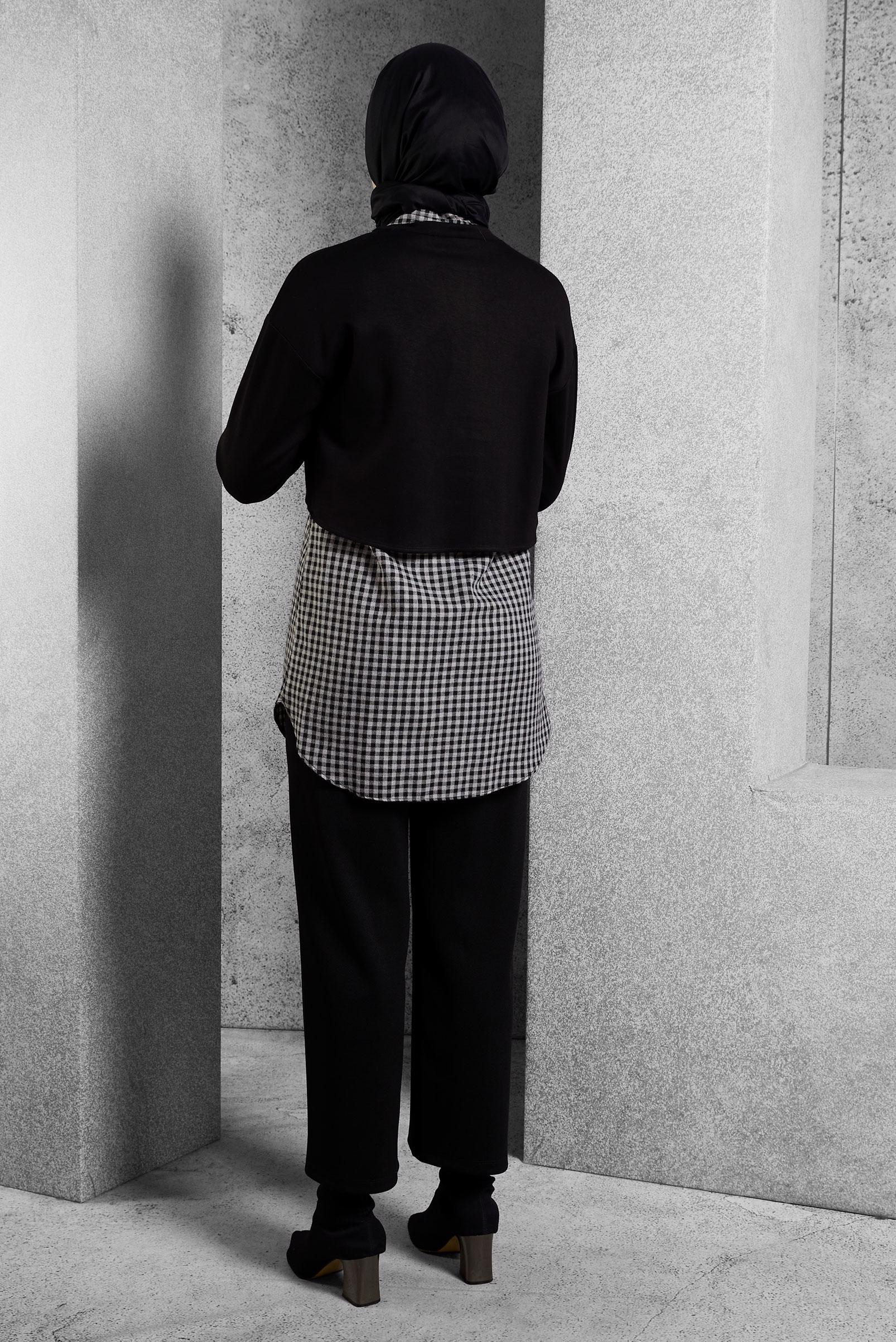 Tesettür giyim SİYAH İKİLİ GÖMLEK YAKA TUNİK 45247