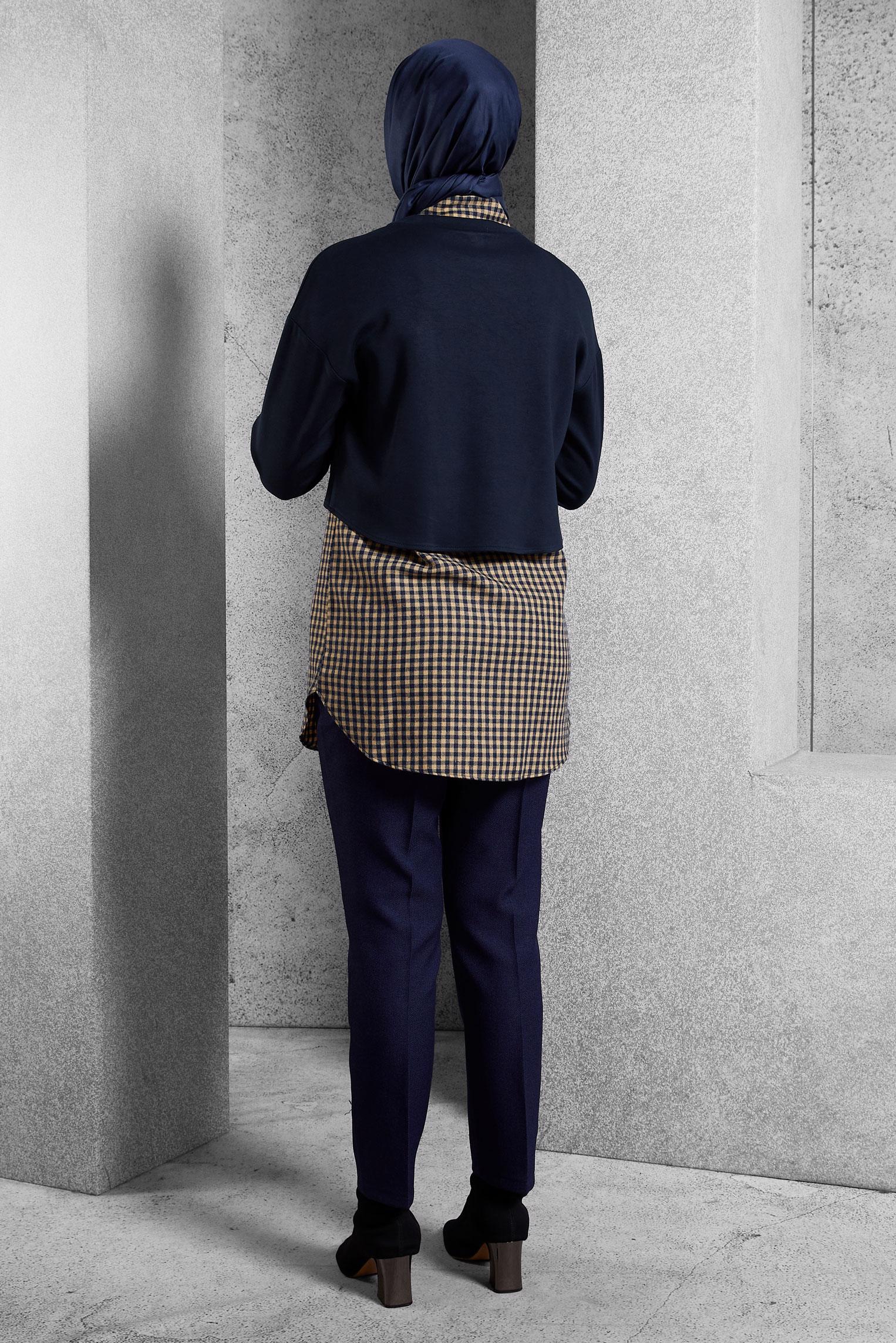 Tesettür giyim LACİVERT İKİLİ GÖMLEK YAKA TUNİK 45247