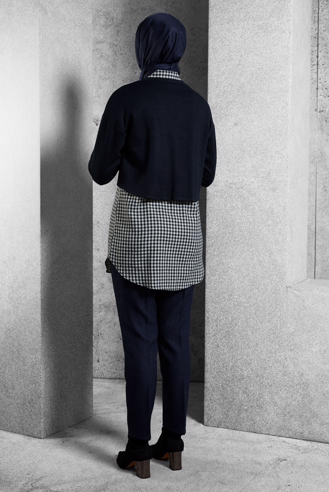 Tesettür giyim LACİVERT İKİLİ GÖMLEK YAKA TUNİK 45247 - ALVİNA