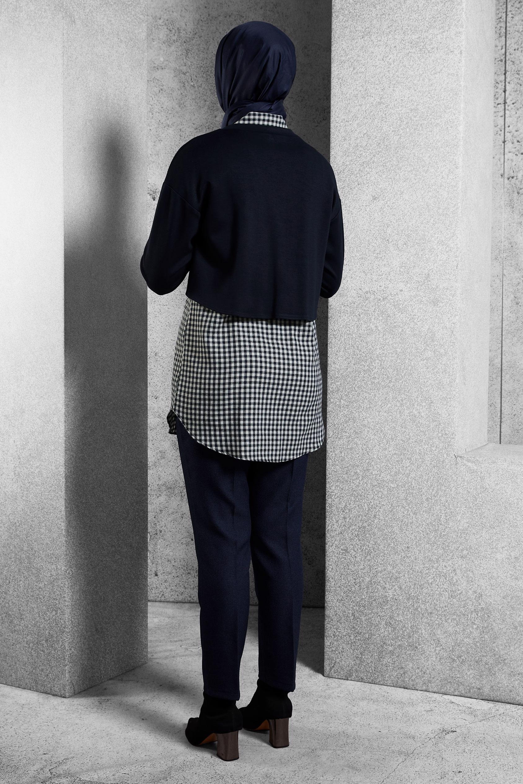 Tesettür giyim LACİVERT İKİLİ GÖMLEK YAKA TUNİK 45247