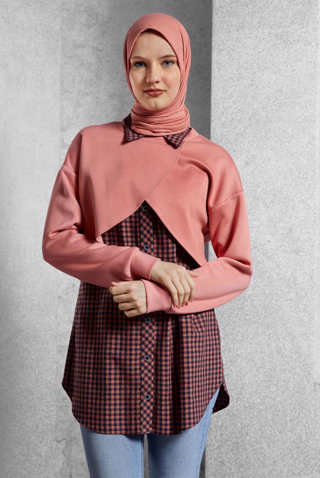 Tesettür giyim LACİVERT İKİLİ GÖMLEK YAKA TUNİK 45247 - ALVİNA