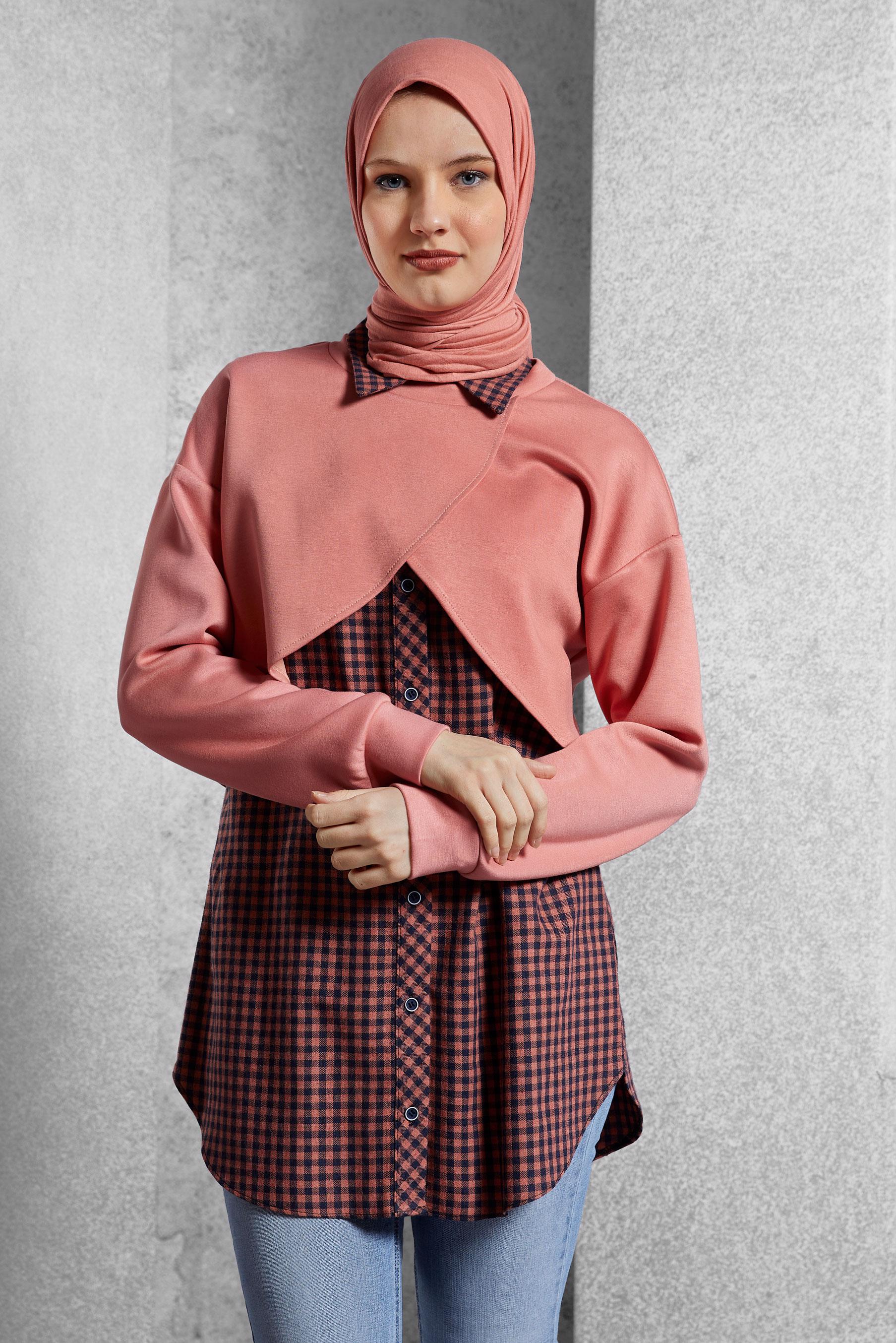 Tesettür giyim LACİVERT İKİLİ GÖMLEK YAKA TUNİK 45247