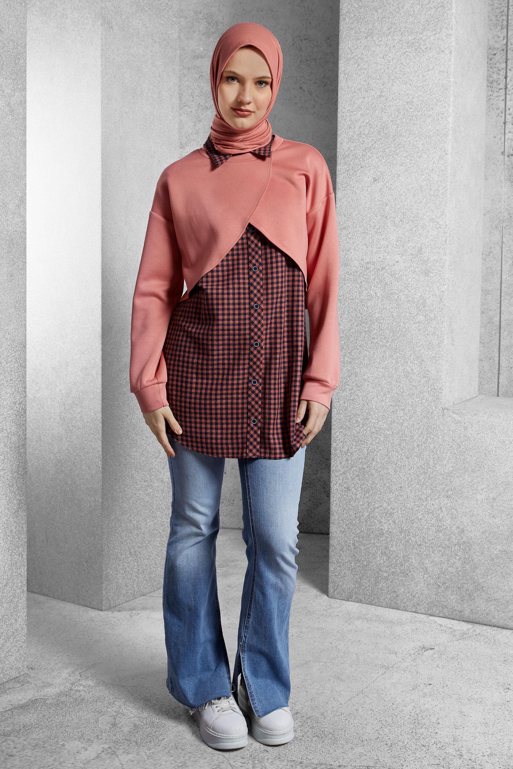 Tesettür giyim LACİVERT İKİLİ GÖMLEK YAKA TUNİK 45247