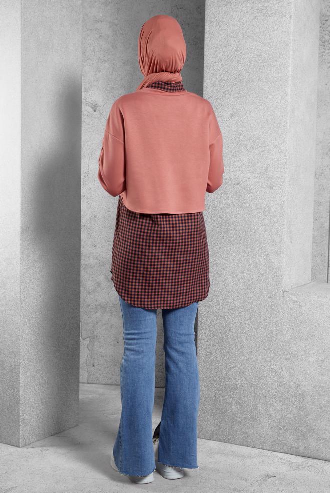 Tesettür giyim LACİVERT İKİLİ GÖMLEK YAKA TUNİK 45247 - ALVİNA