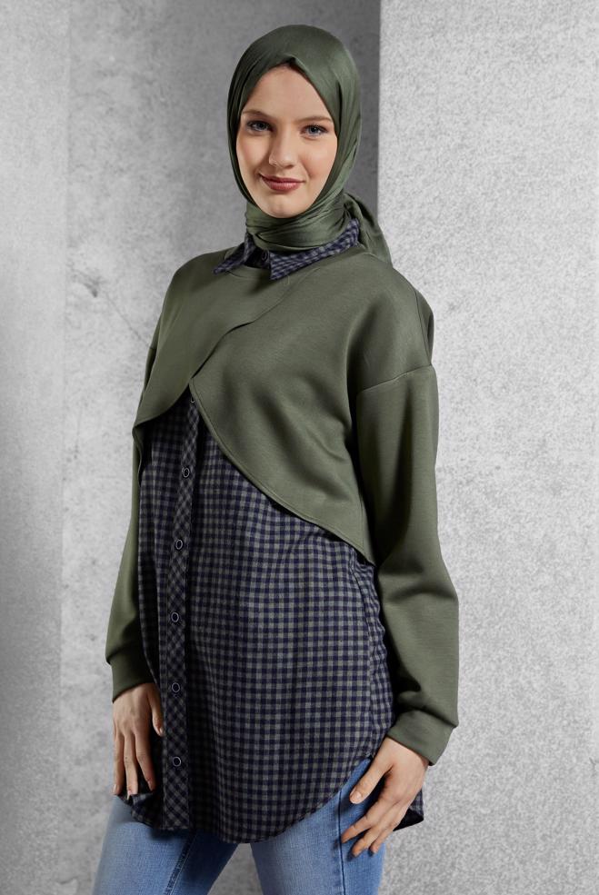 Tesettür giyim LACİVERT İKİLİ GÖMLEK YAKA TUNİK 45247 - ALVİNA