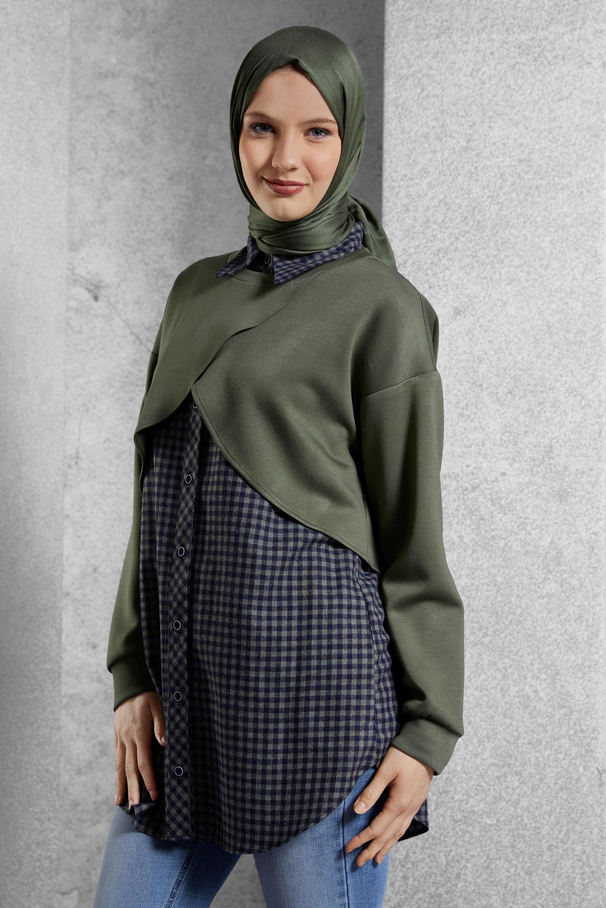 Tesettür giyim LACİVERT İKİLİ GÖMLEK YAKA TUNİK 45247