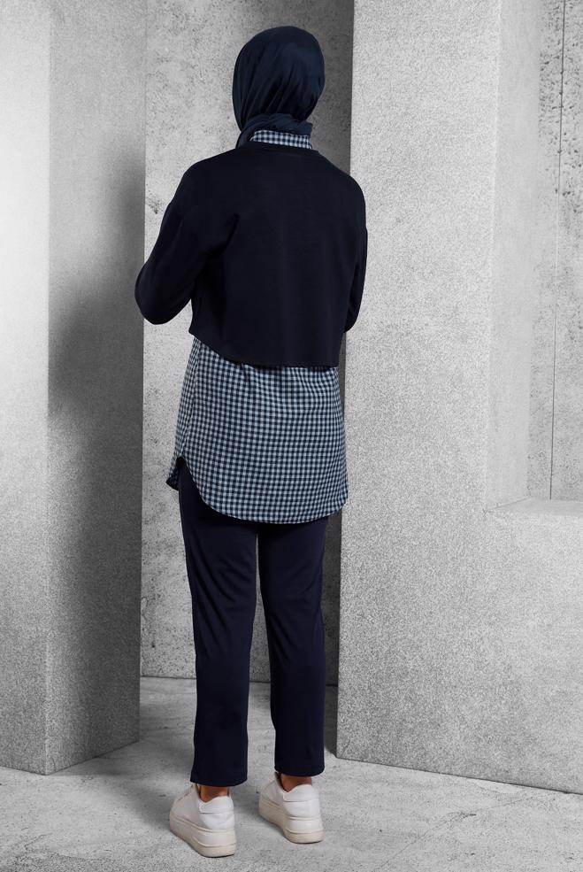 Tesettür giyim LACİVERT İKİLİ GÖMLEK YAKA TUNİK 45247 - ALVİNA