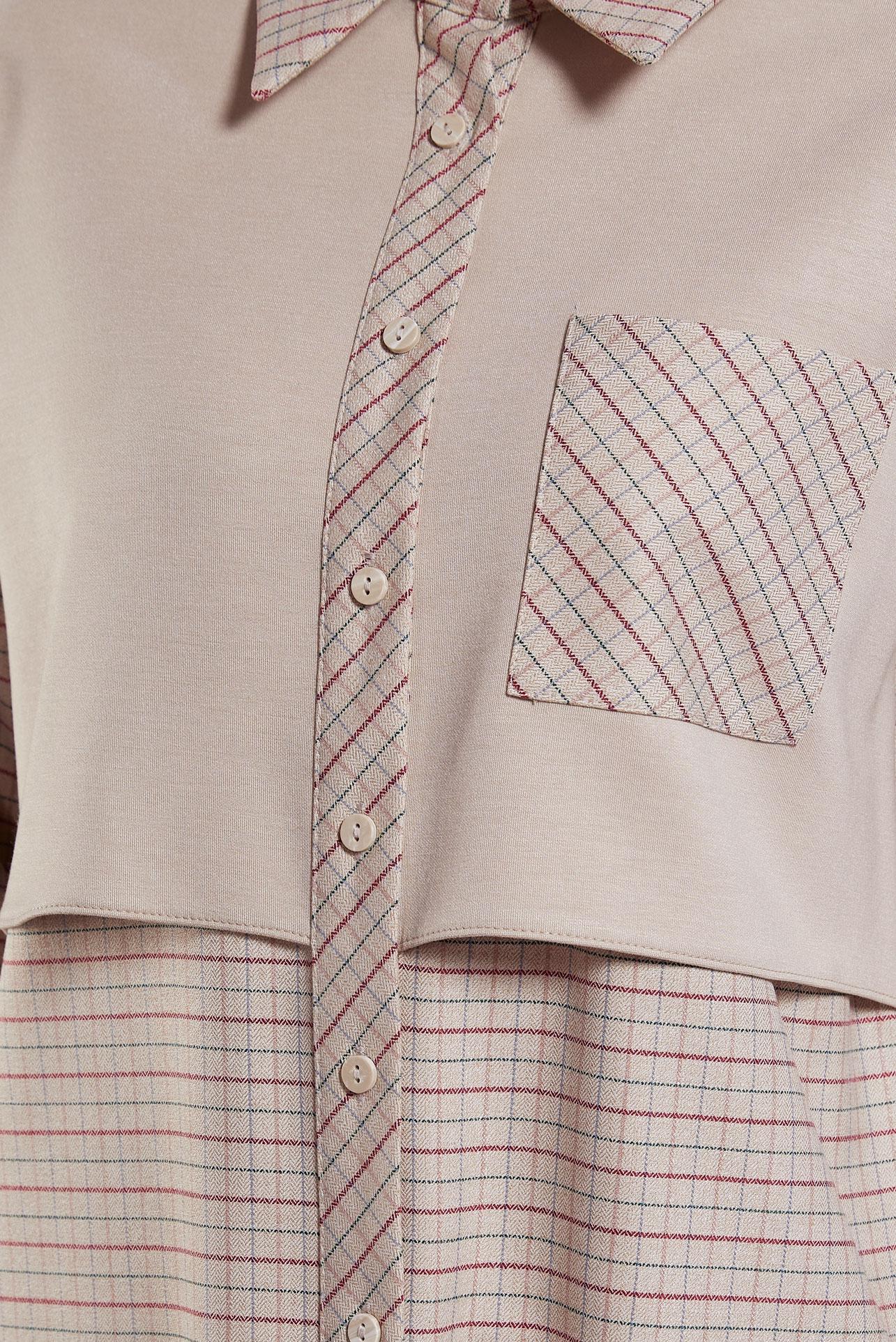 Tesettür giyim BEJ EKOSE DESENLİ TUNİK 45248