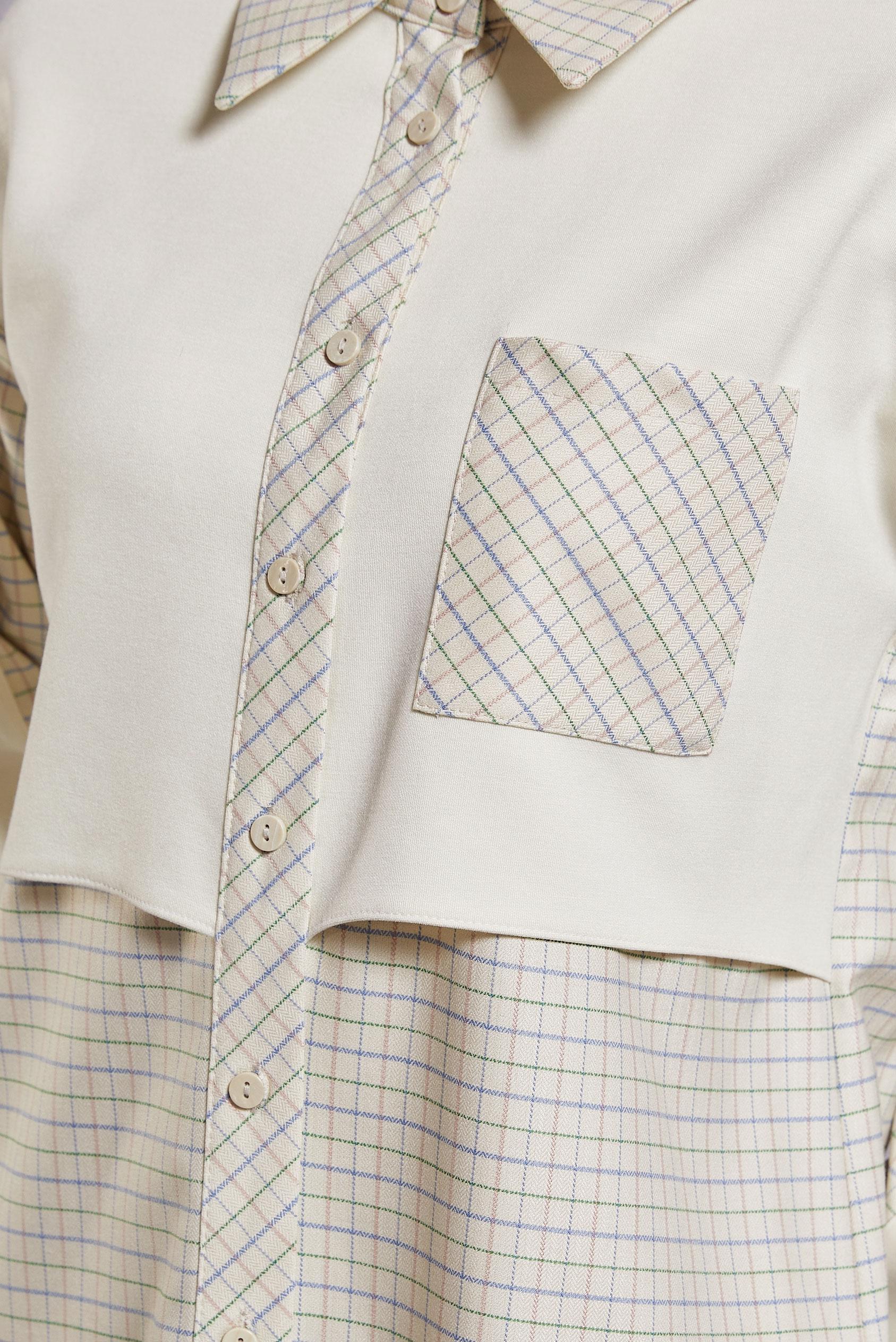 Tesettür giyim BEJ EKOSE DESENLİ TUNİK 45248