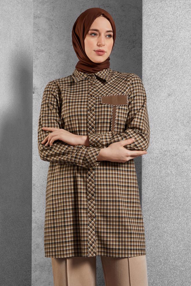 Vêtements hijab  TUNIQUE COL CHEMISE 45250 - ALVİNA