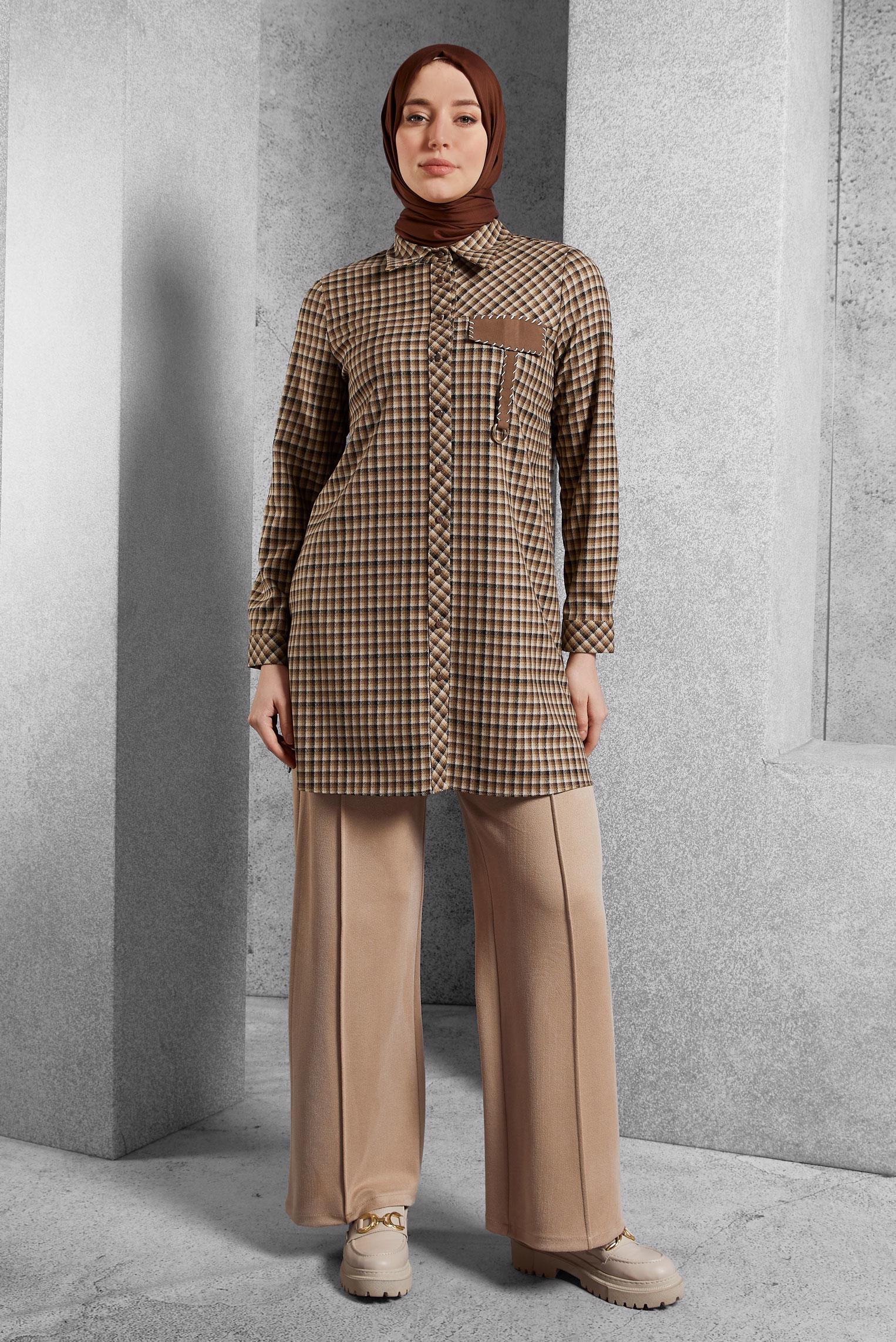 Vêtements hijab BRUN TUNIQUE COL CHEMISE 45250