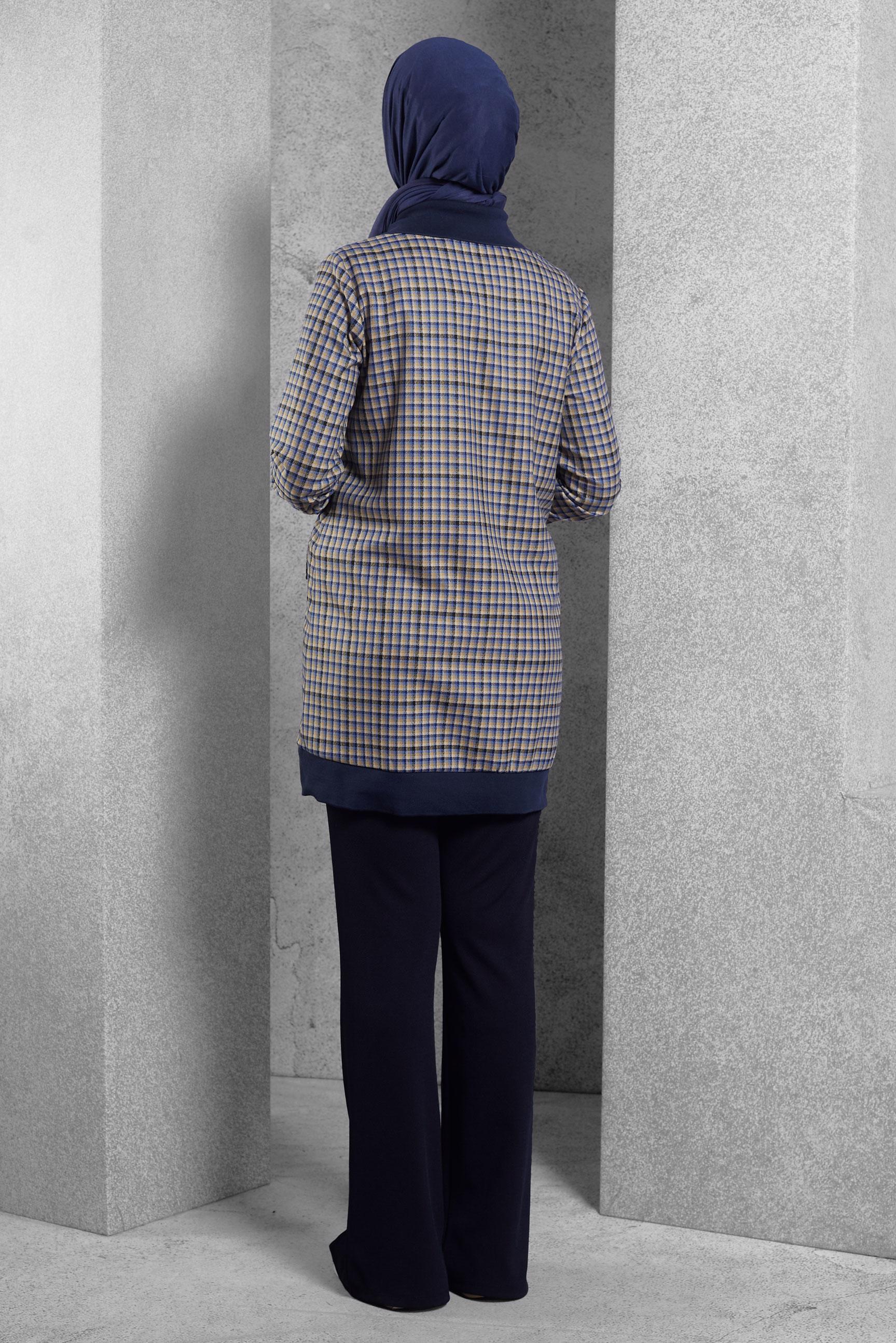 Tesettür giyim MAVİ EKOSE TUNİK 45283