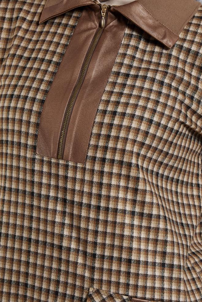 Vêtements hijab BRUN TUNIQUE À MOTIF CARREAUX 45283 - ALVİNA