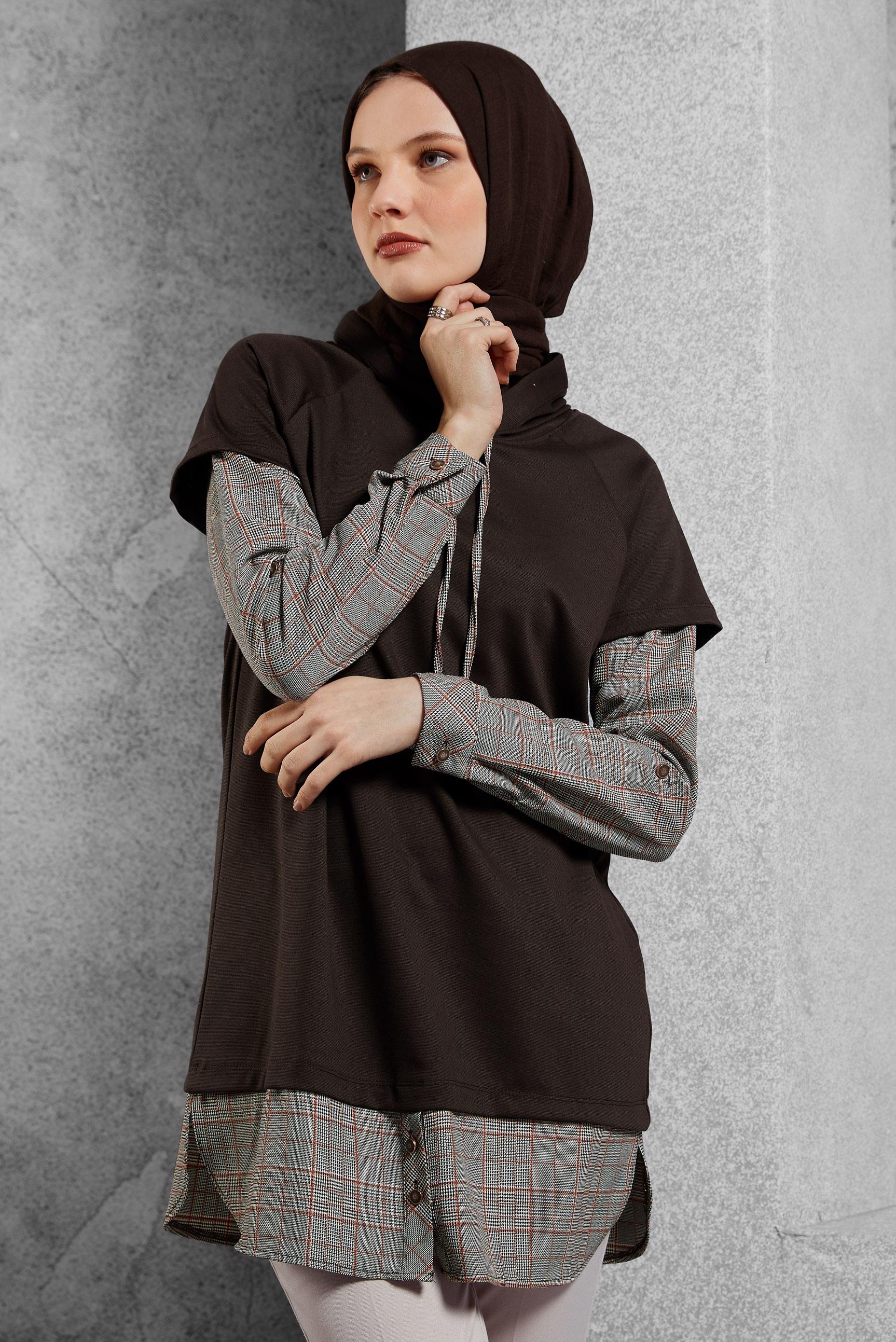 Vêtements hijab BRUN TUNIQUE À CAPUCHE 45284 