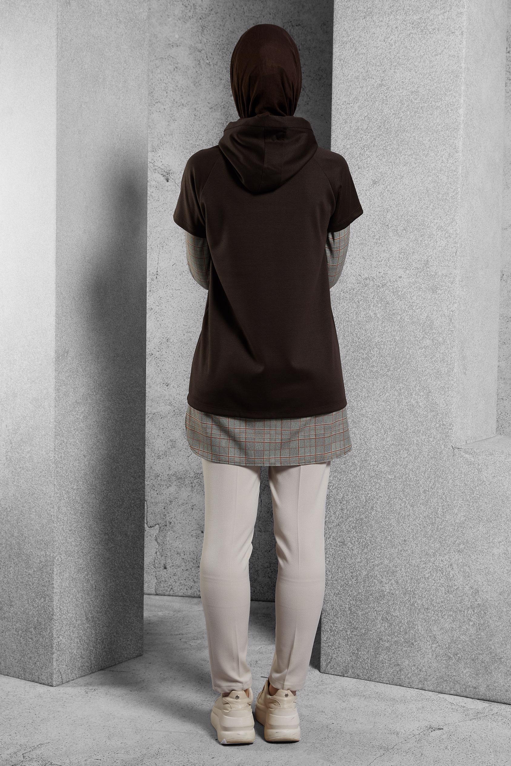 Vêtements hijab BRUN TUNIQUE À CAPUCHE 45284 